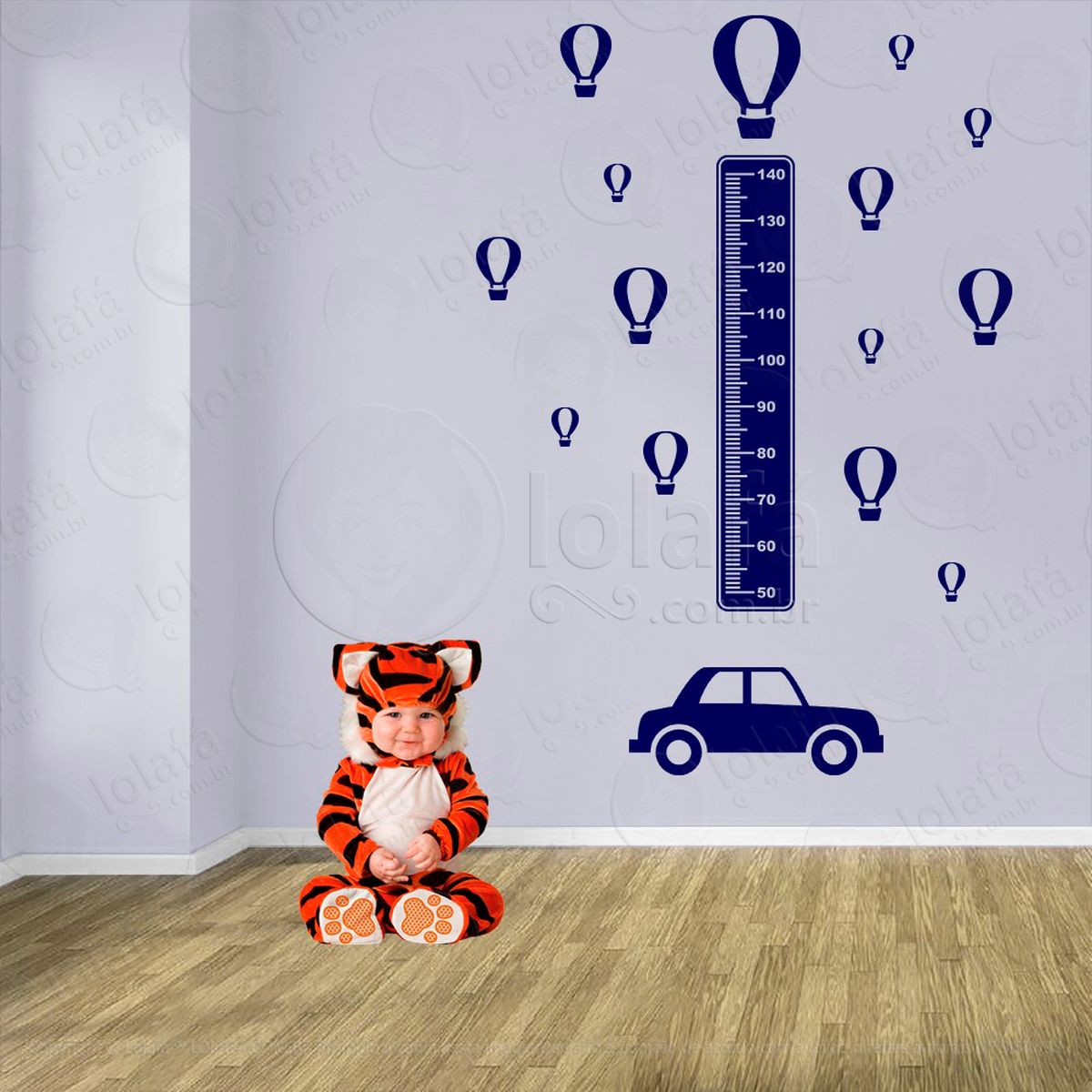 carro e balões adesivo régua de crescimento infantil, medidor de altura para quarto, porta e parede - mod:1347