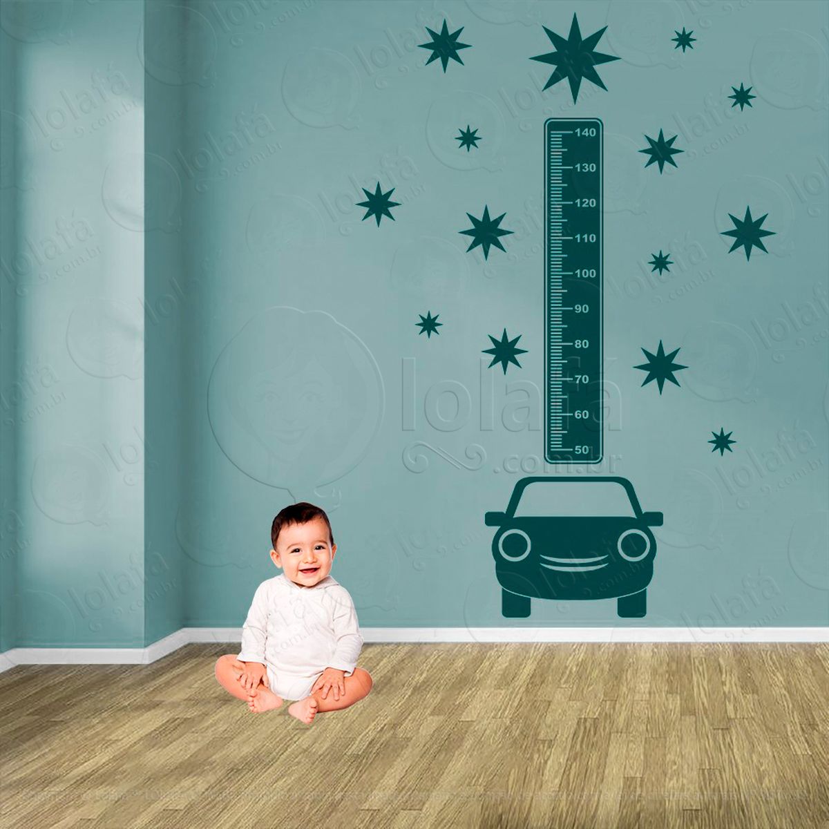 carro e estrelas adesivo régua de crescimento infantil, medidor de altura para quarto, porta e parede - mod:1349