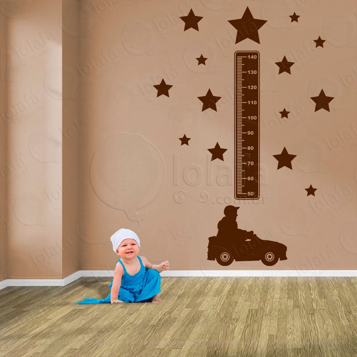 carro e estrelas adesivo régua de crescimento infantil, medidor de altura para quarto, porta e parede - mod:1352