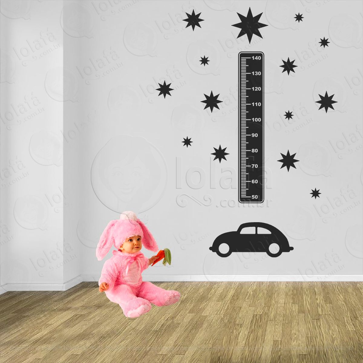carro e estrelas adesivo régua de crescimento infantil, medidor de altura para quarto, porta e parede - mod:1355