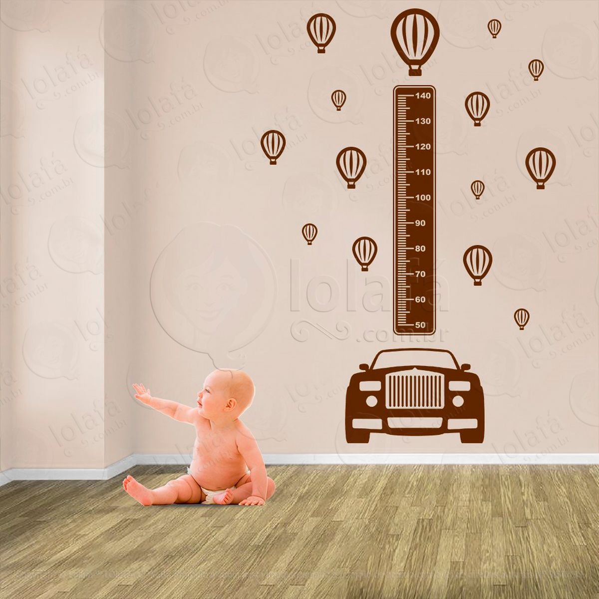 carro e balões adesivo régua de crescimento infantil, medidor de altura para quarto, porta e parede - mod:1356