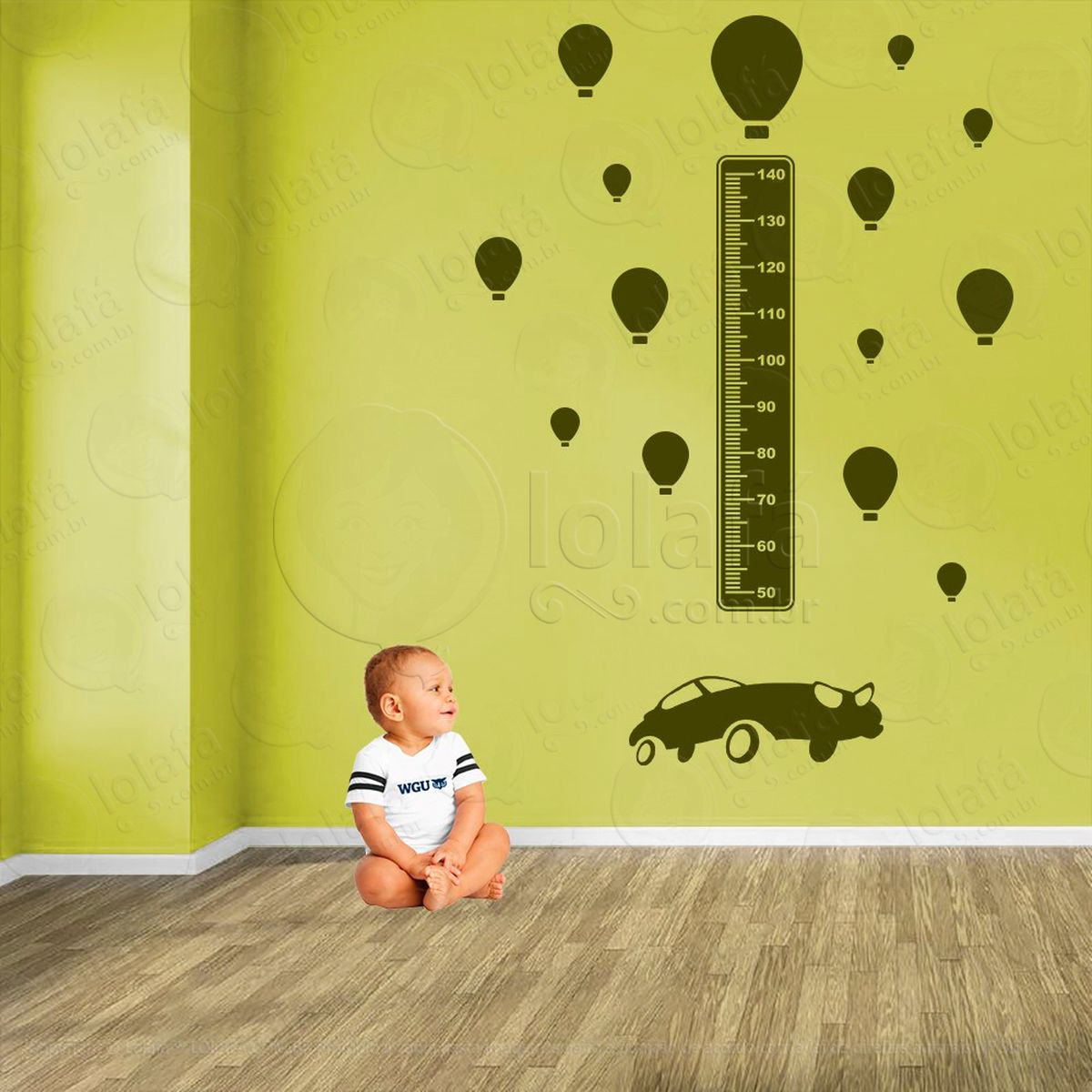 carro e balões adesivo régua de crescimento infantil, medidor de altura para quarto, porta e parede - mod:1359