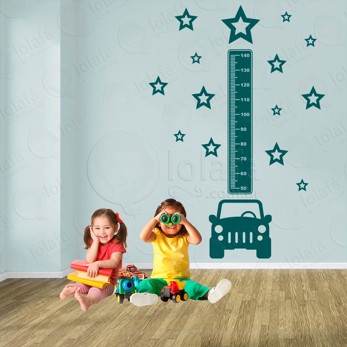 carro e estrelas adesivo régua de crescimento infantil, medidor de altura para quarto, porta e parede - mod:1362