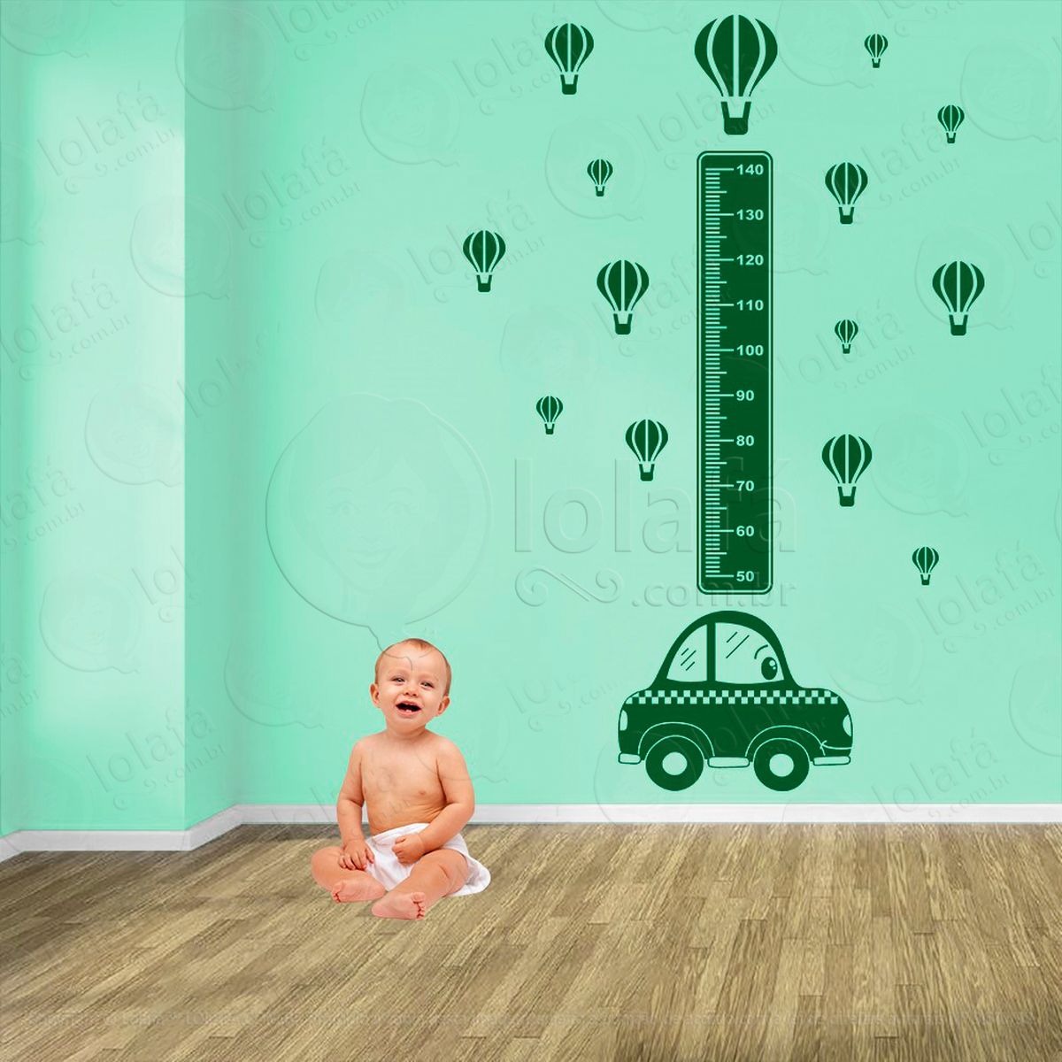 carro e balões adesivo régua de crescimento infantil, medidor de altura para quarto, porta e parede - mod:1363