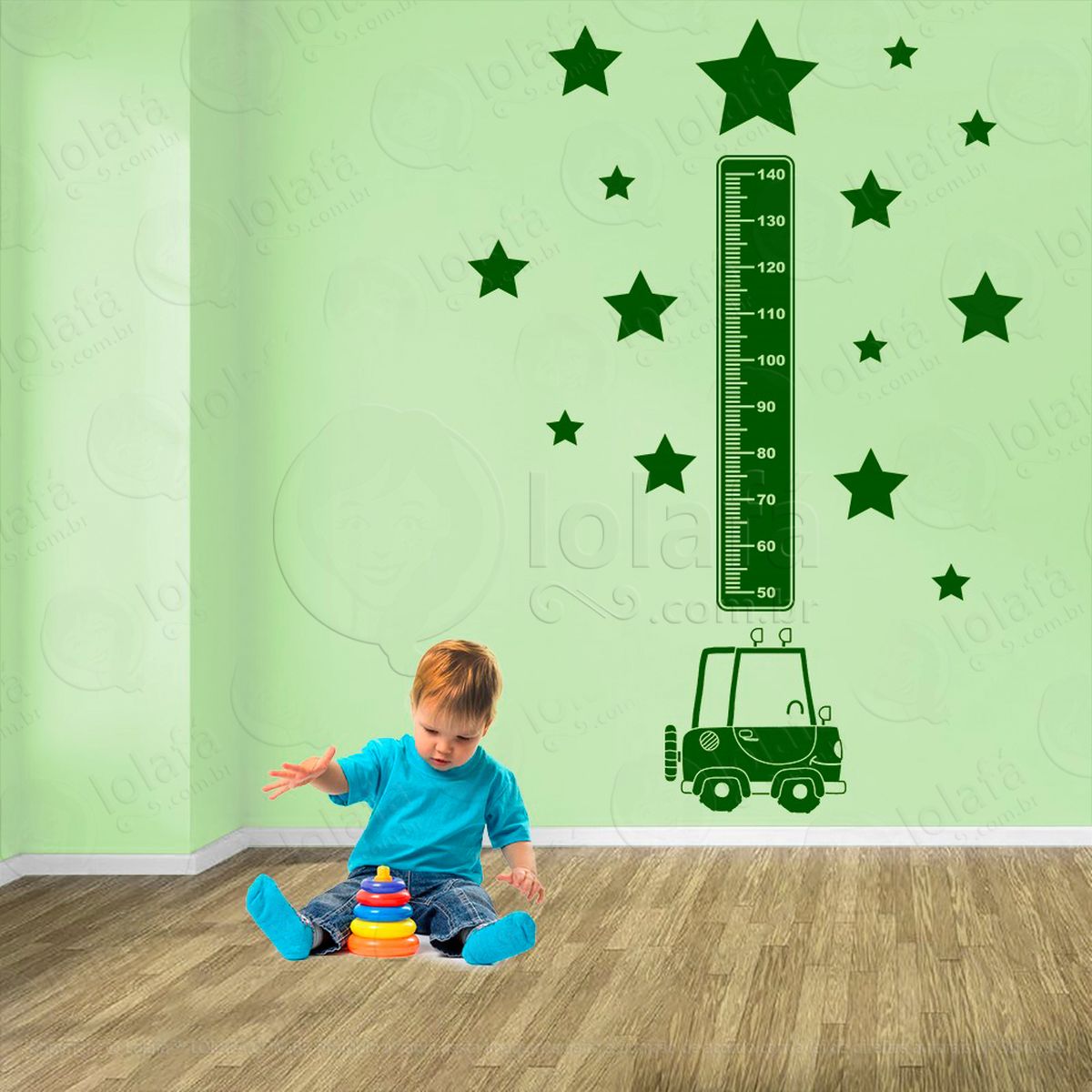 carro e estrelas adesivo régua de crescimento infantil, medidor de altura para quarto, porta e parede - mod:1365