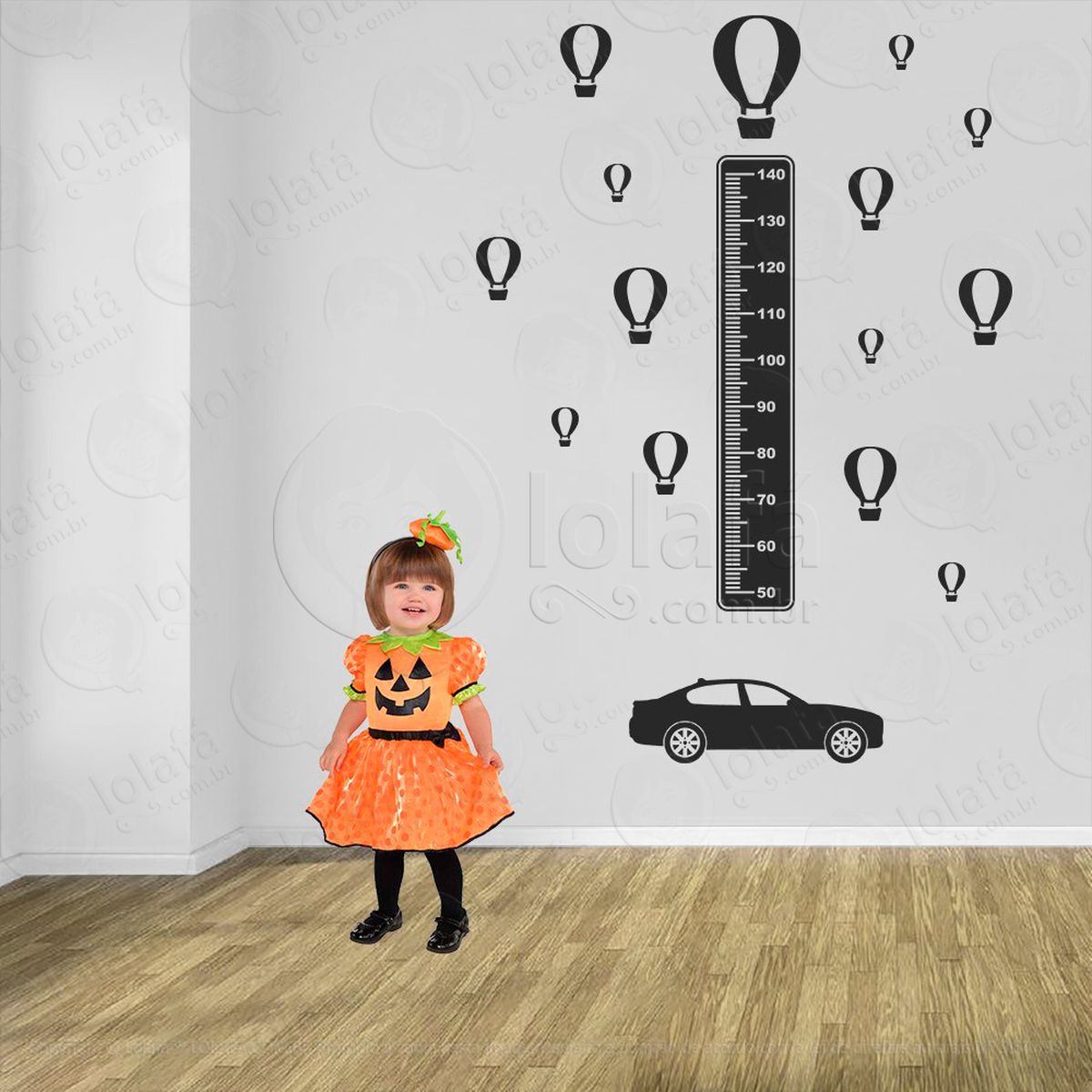 carro e balões adesivo régua de crescimento infantil, medidor de altura para quarto, porta e parede - mod:1366