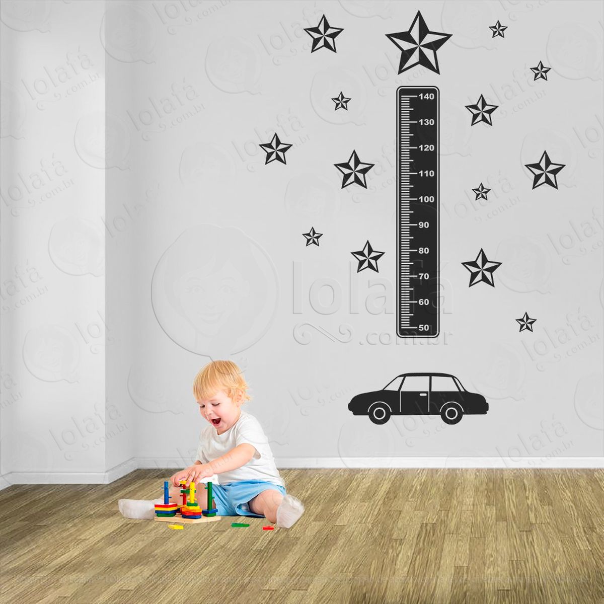 carro e estrelas adesivo régua de crescimento infantil, medidor de altura para quarto, porta e parede - mod:1368