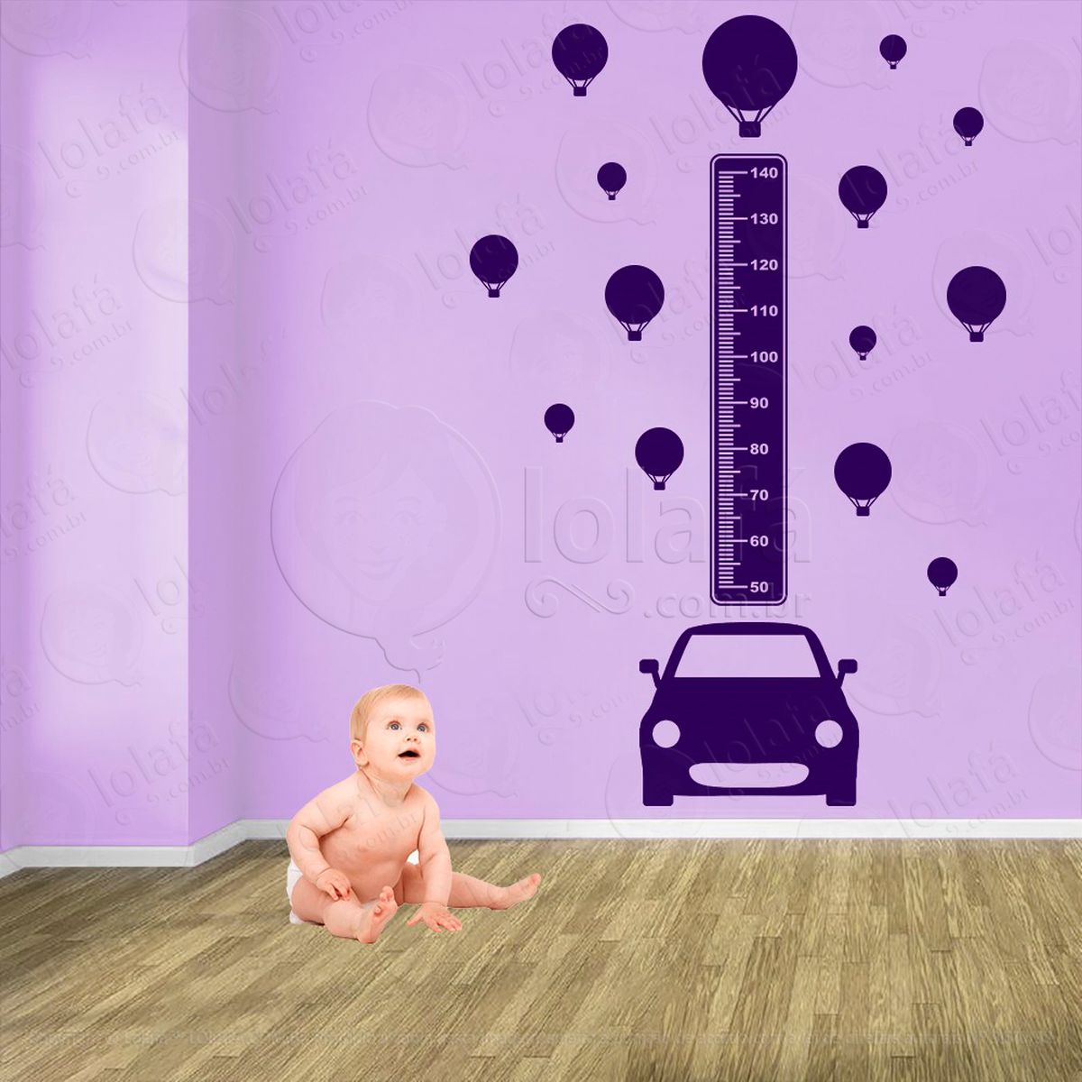 carro e balões adesivo régua de crescimento infantil, medidor de altura para quarto, porta e parede - mod:1371