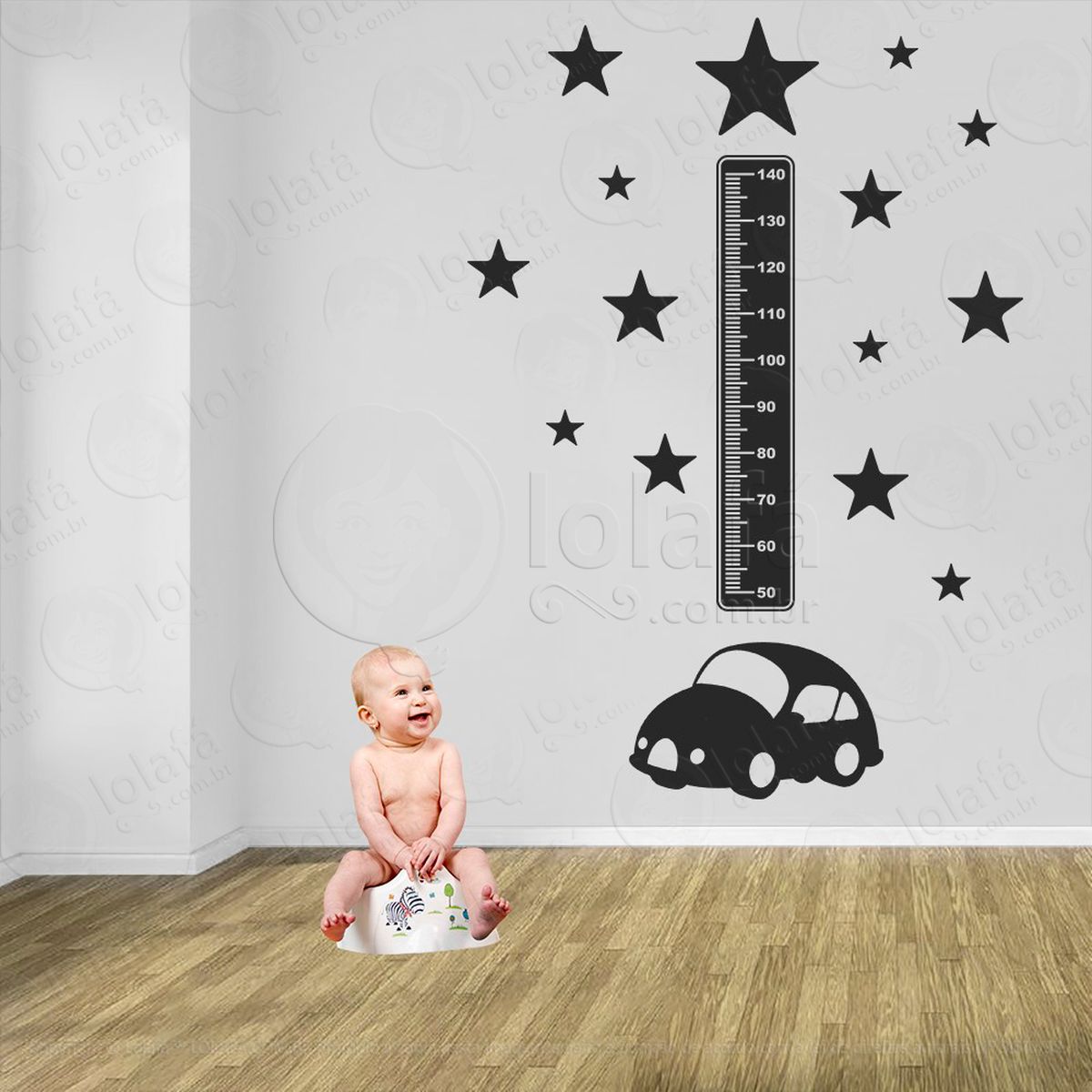carro e estrelas adesivo régua de crescimento infantil, medidor de altura para quarto, porta e parede - mod:1373