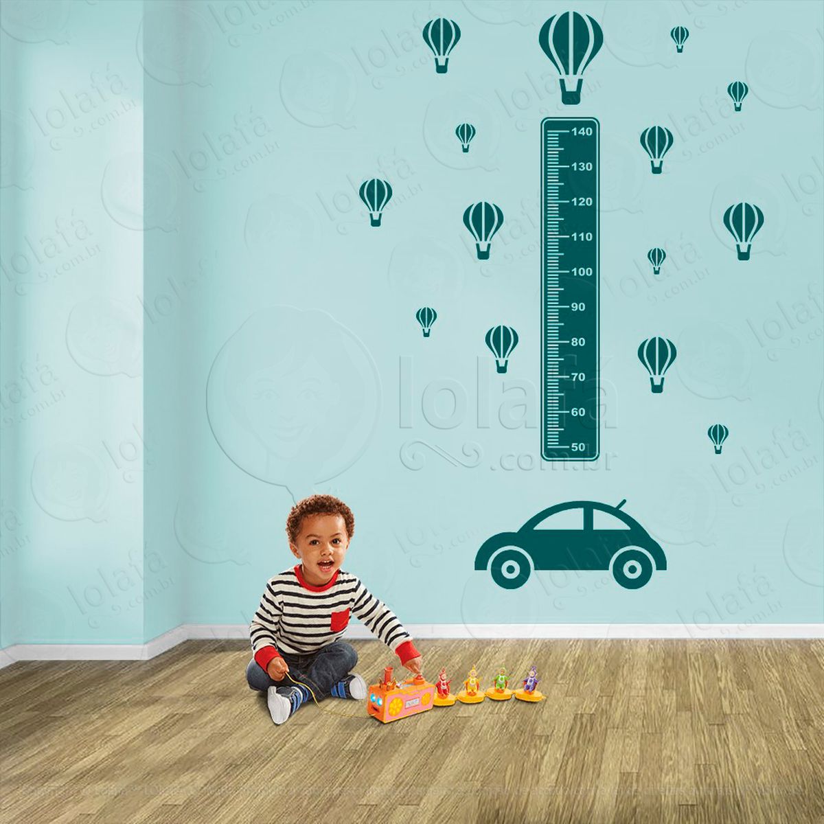 carro e balões adesivo régua de crescimento infantil, medidor de altura para quarto, porta e parede - mod:1374