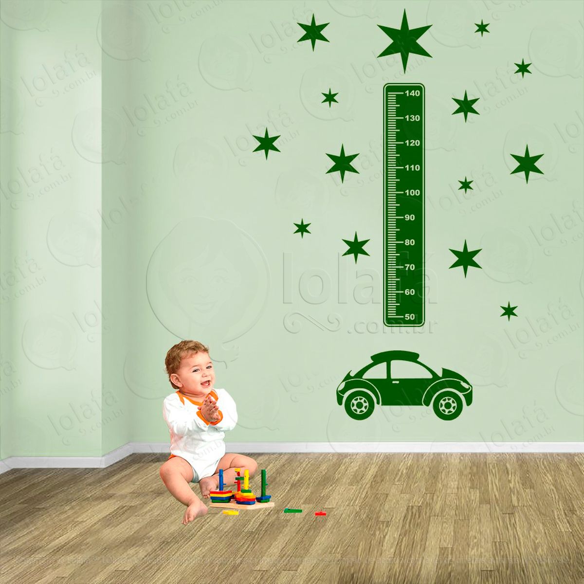 carro e estrelas adesivo régua de crescimento infantil, medidor de altura para quarto, porta e parede - mod:1376