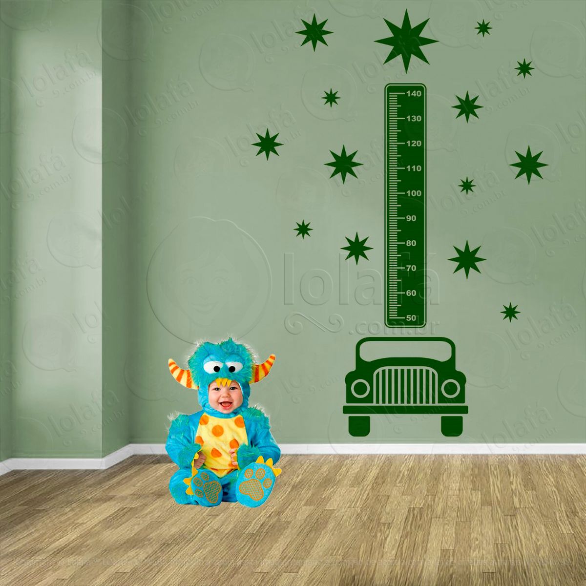 carro e estrelas adesivo régua de crescimento infantil, medidor de altura para quarto, porta e parede - mod:1379