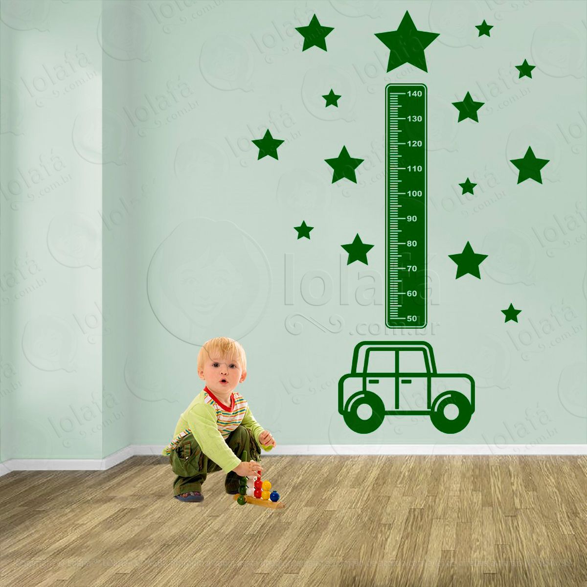 carro e estrelas adesivo régua de crescimento infantil, medidor de altura para quarto, porta e parede - mod:1382