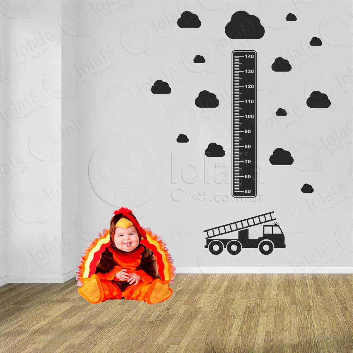 caminhão e nuvens adesivo régua de crescimento infantil, medidor de altura para quarto, porta e parede - mod:1383