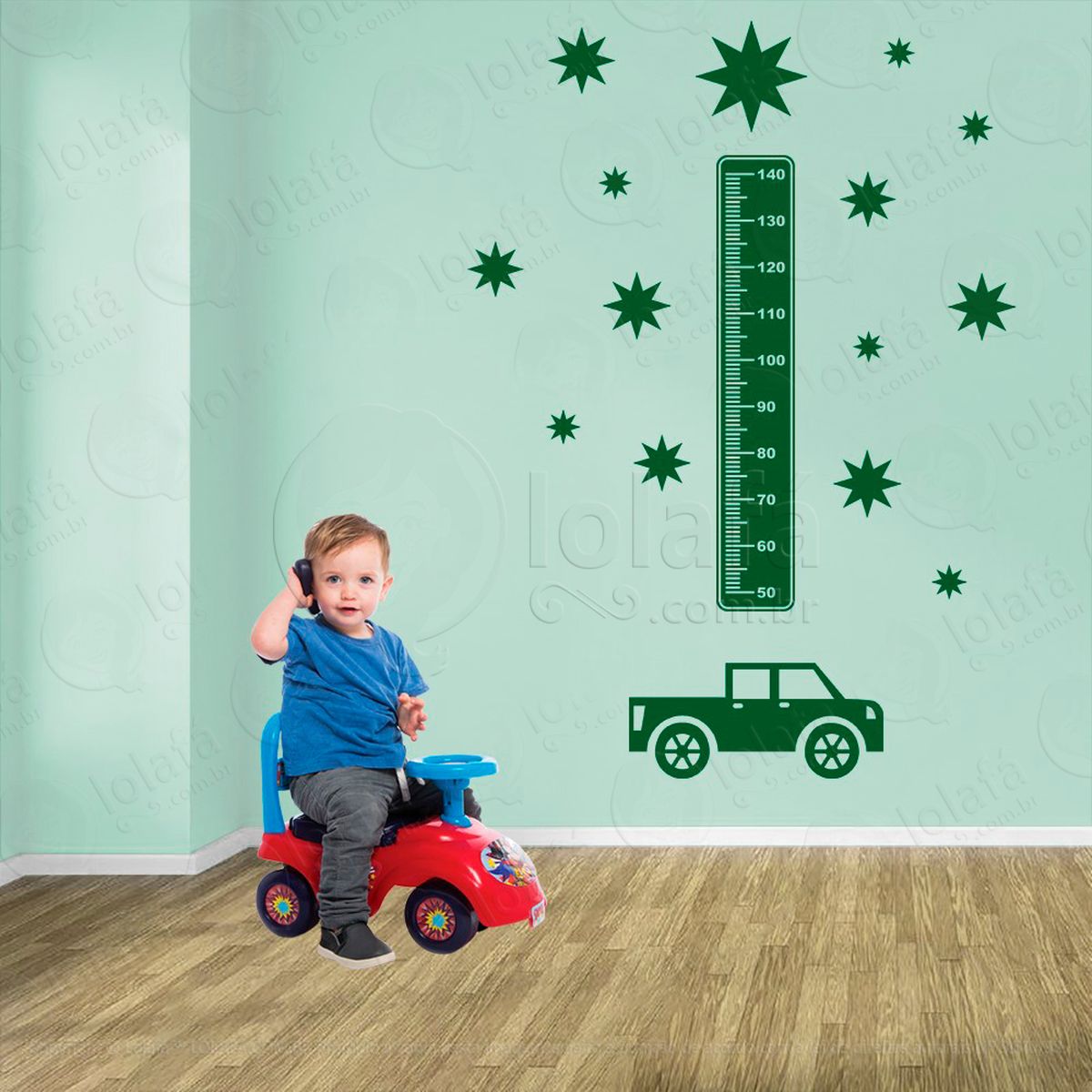 carro e estrelas adesivo régua de crescimento infantil, medidor de altura para quarto, porta e parede - mod:1387