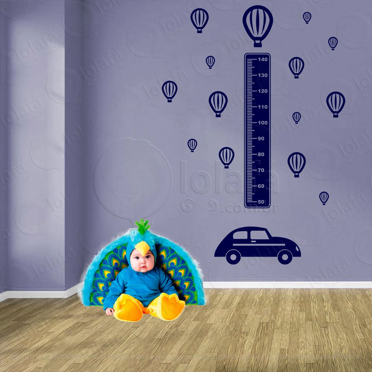 carro e balões adesivo régua de crescimento infantil, medidor de altura para quarto, porta e parede - mod:1388
