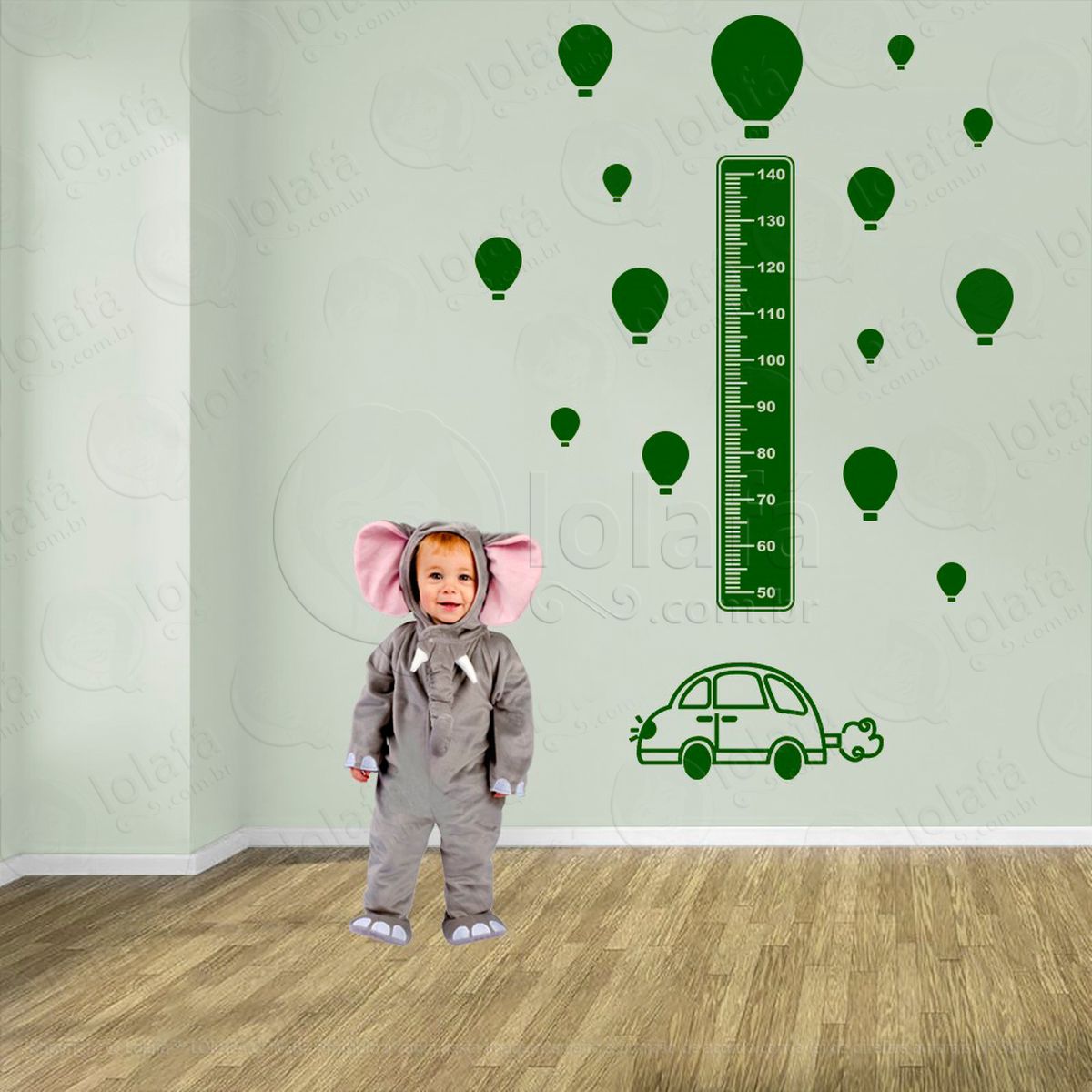 carro e balões adesivo régua de crescimento infantil, medidor de altura para quarto, porta e parede - mod:1391