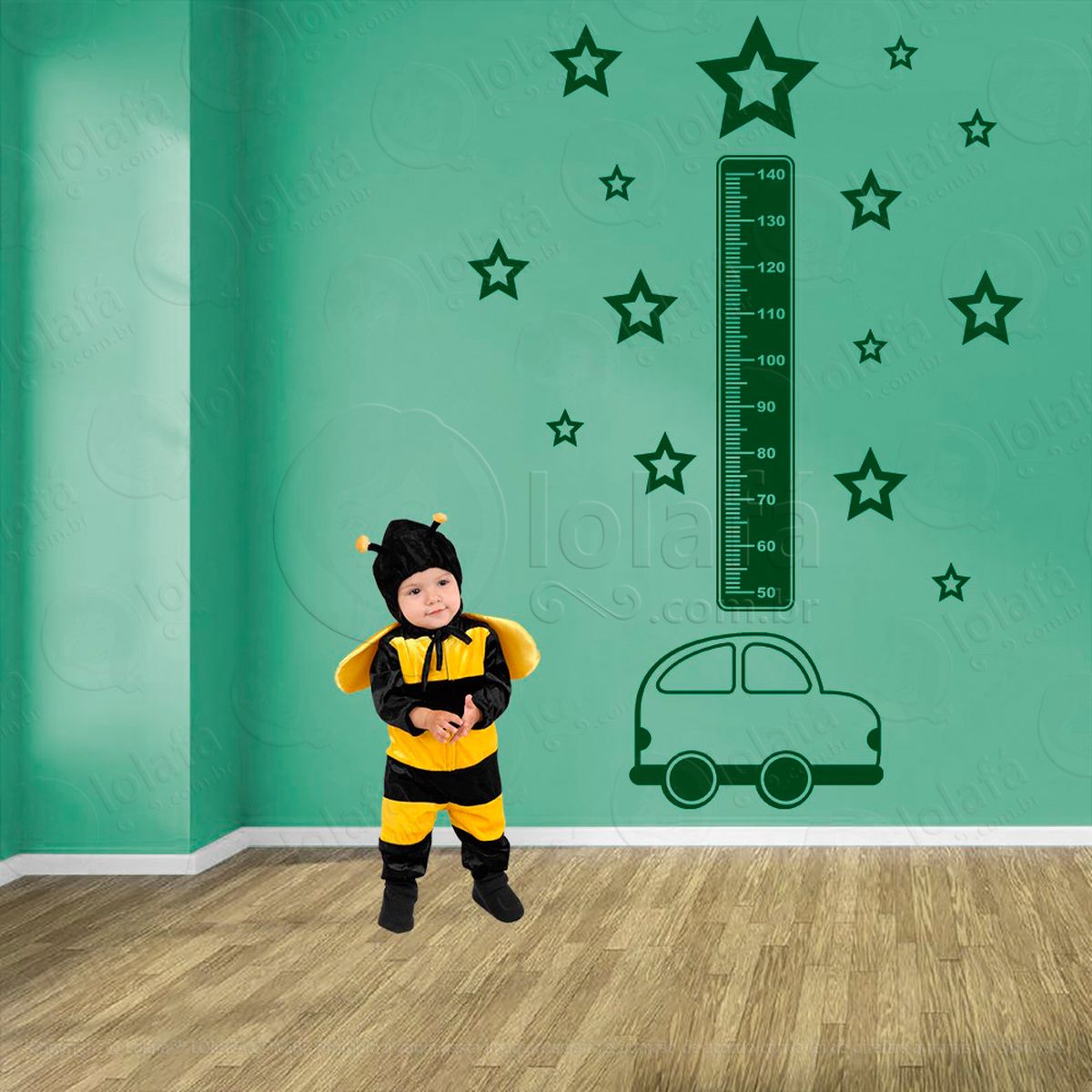 carro e estrelas adesivo régua de crescimento infantil, medidor de altura para quarto, porta e parede - mod:1393
