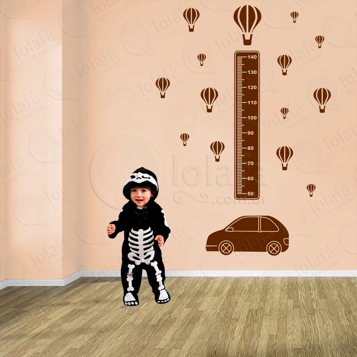 carro e balões adesivo régua de crescimento infantil, medidor de altura para quarto, porta e parede - mod:1394