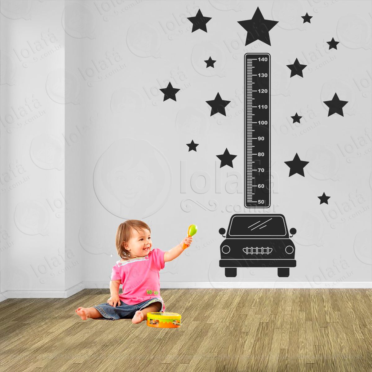 carro e estrelas adesivo régua de crescimento infantil, medidor de altura para quarto, porta e parede - mod:1396
