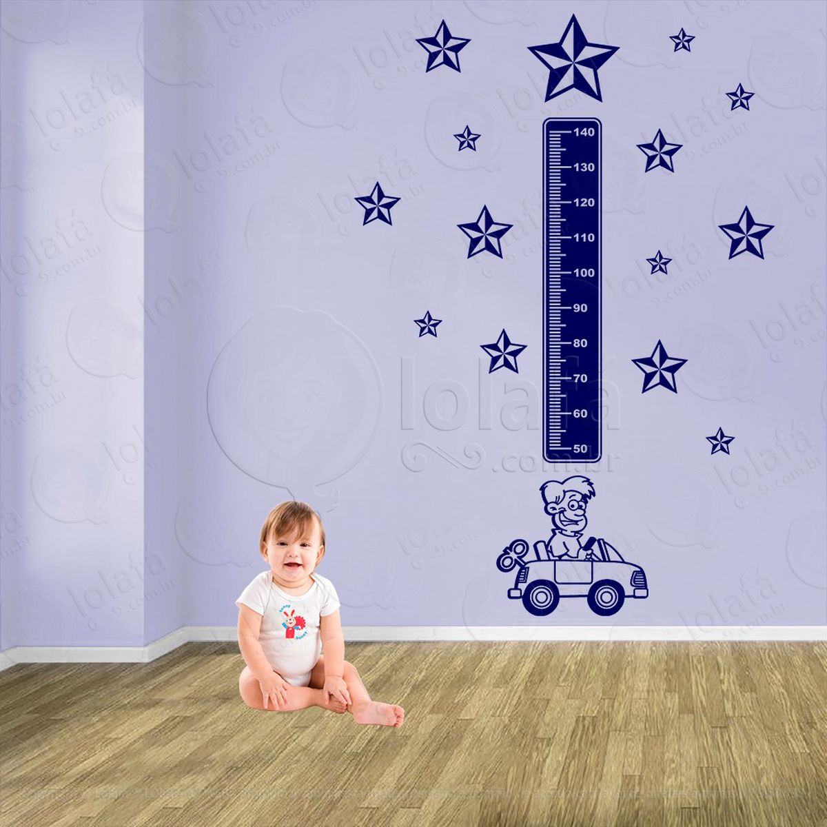 carro e estrelas adesivo régua de crescimento infantil, medidor de altura para quarto, porta e parede - mod:1399