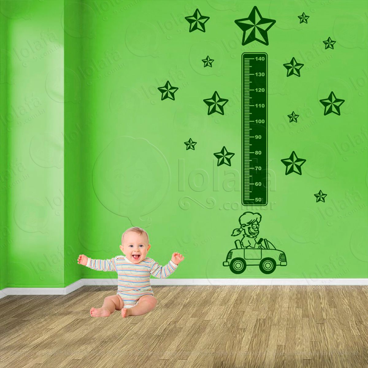 carro e estrelas adesivo régua de crescimento infantil, medidor de altura para quarto, porta e parede - mod:1401