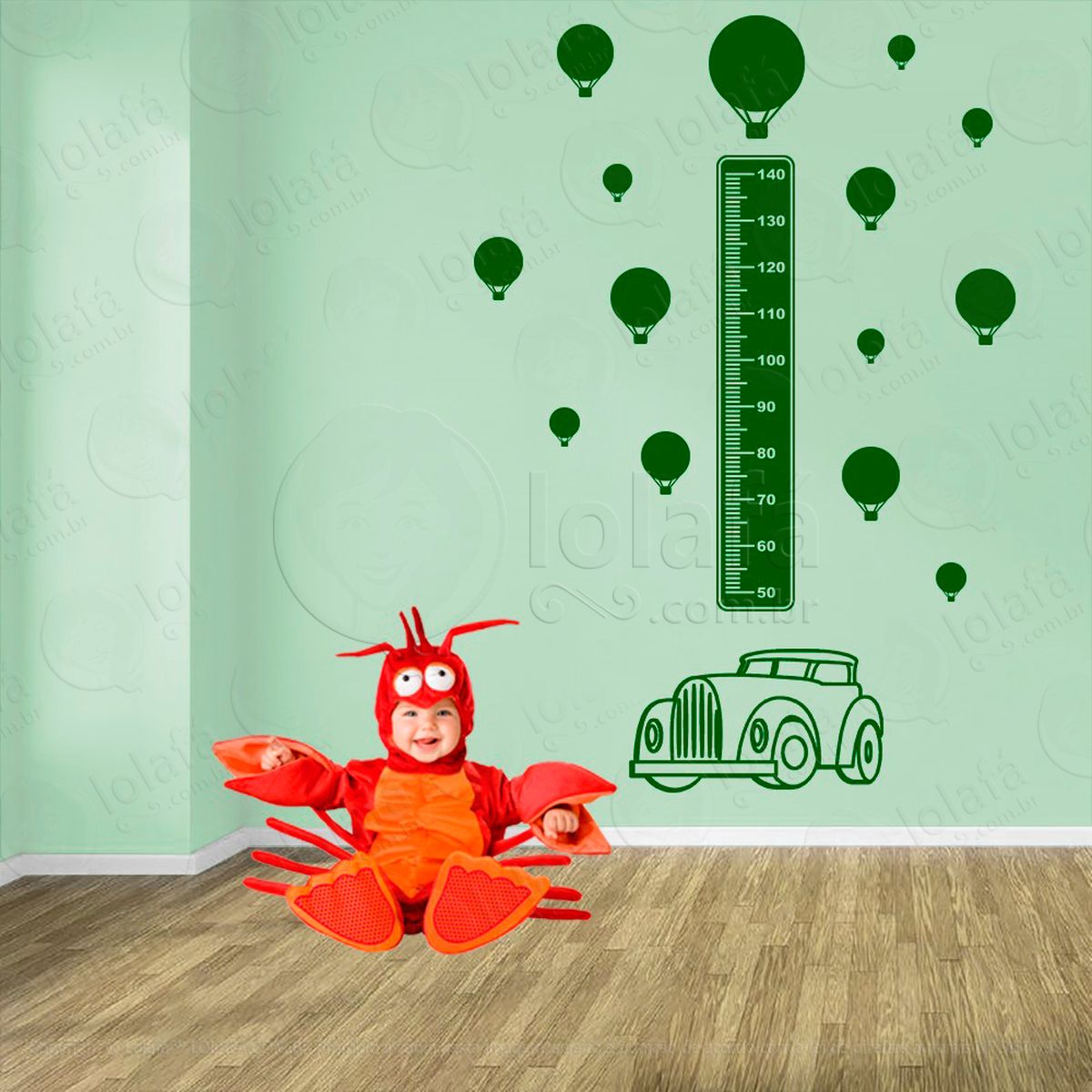 carro e balões adesivo régua de crescimento infantil, medidor de altura para quarto, porta e parede - mod:1402