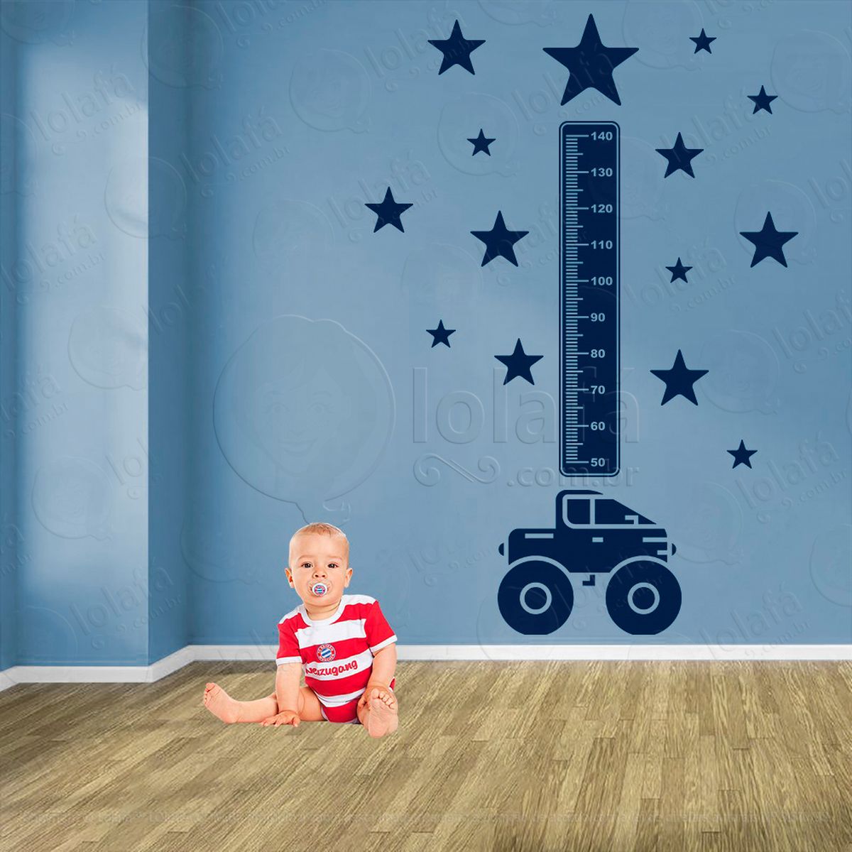 carro e estrelas adesivo régua de crescimento infantil, medidor de altura para quarto, porta e parede - mod:1404