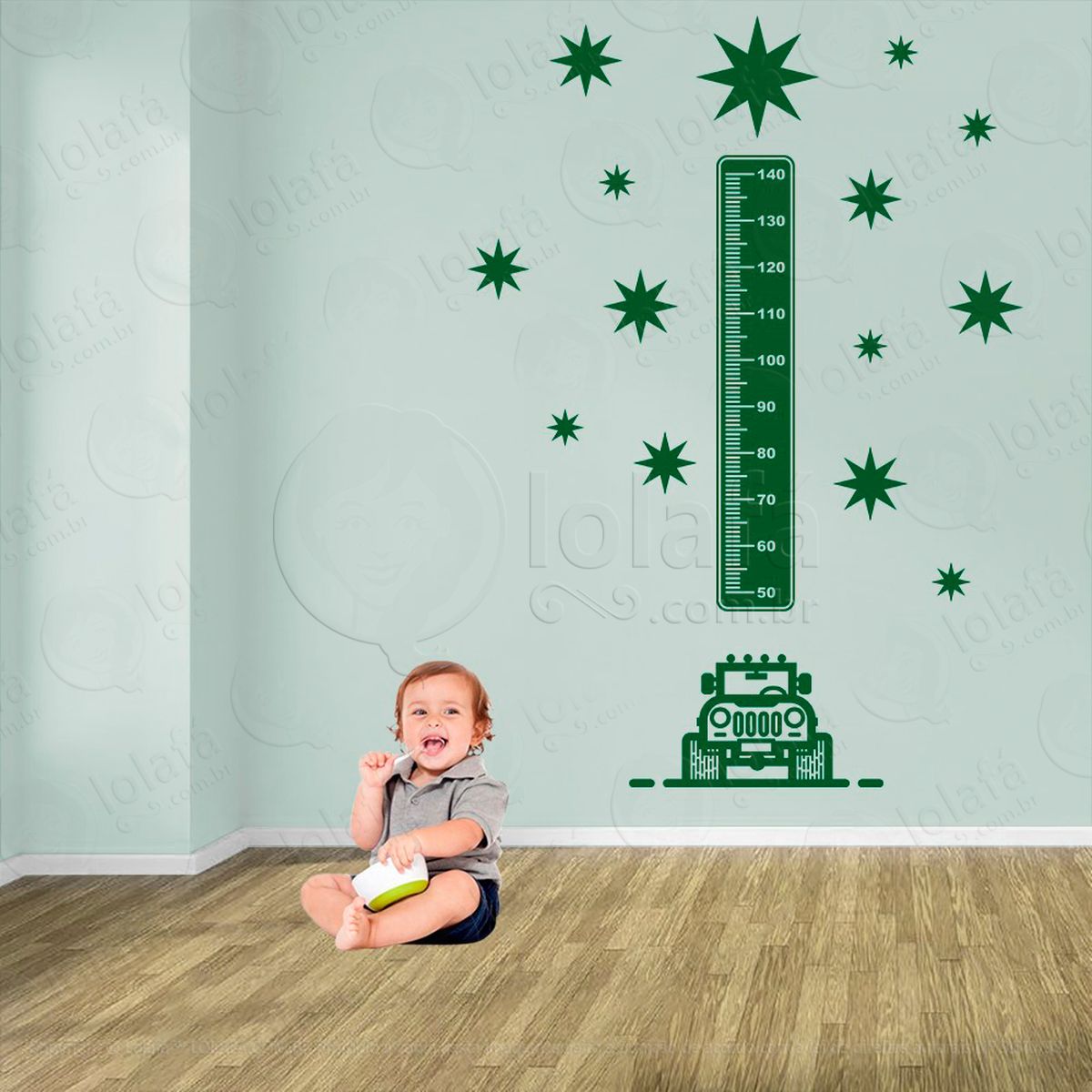 carro e estrelas adesivo régua de crescimento infantil, medidor de altura para quarto, porta e parede - mod:1412