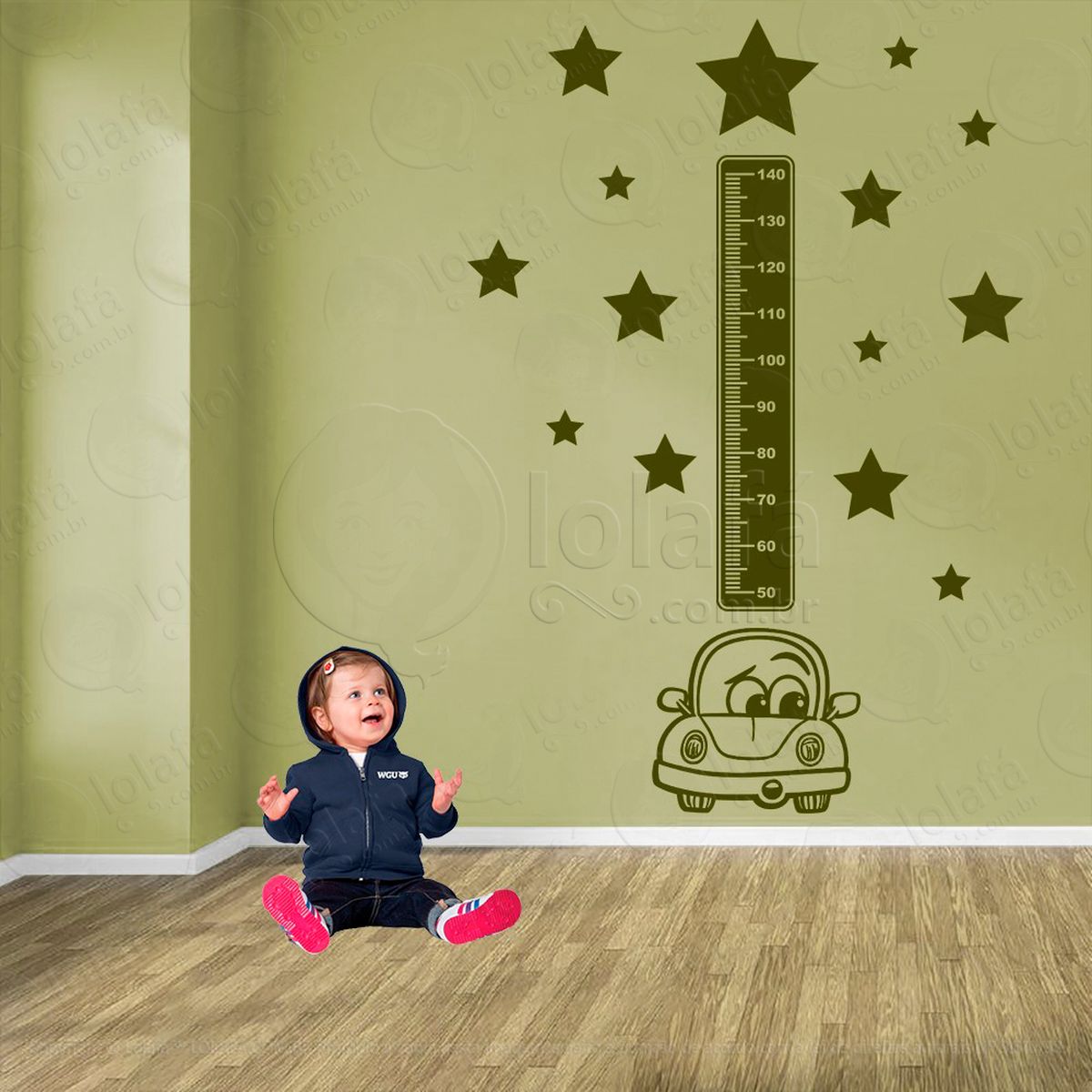 carro e estrelas adesivo régua de crescimento infantil, medidor de altura para quarto, porta e parede - mod:1415