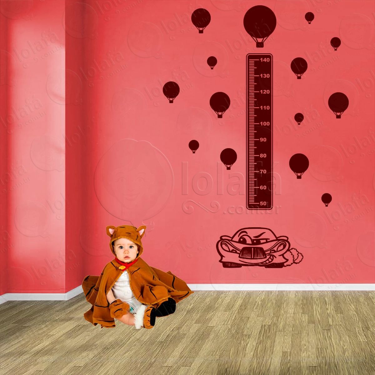 carro e balões adesivo régua de crescimento infantil, medidor de altura para quarto, porta e parede - mod:1416