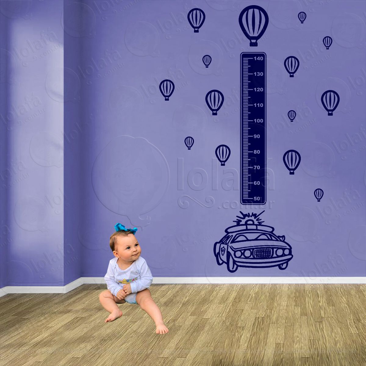 carro e balões adesivo régua de crescimento infantil, medidor de altura para quarto, porta e parede - mod:1419