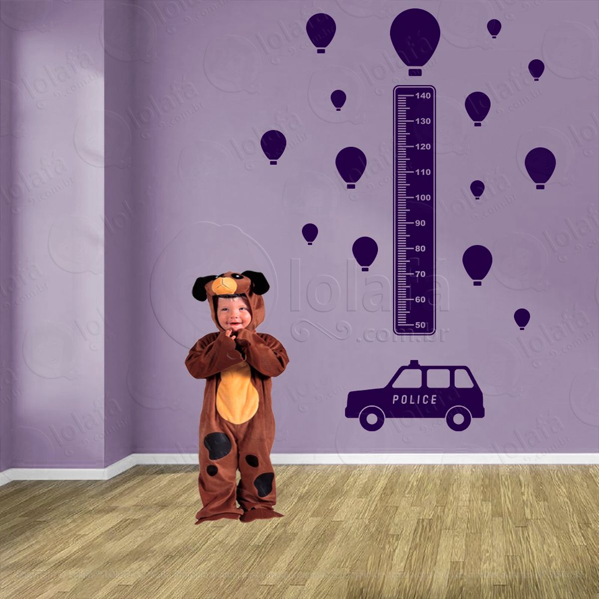 carro e balões adesivo régua de crescimento infantil, medidor de altura para quarto, porta e parede - mod:1422
