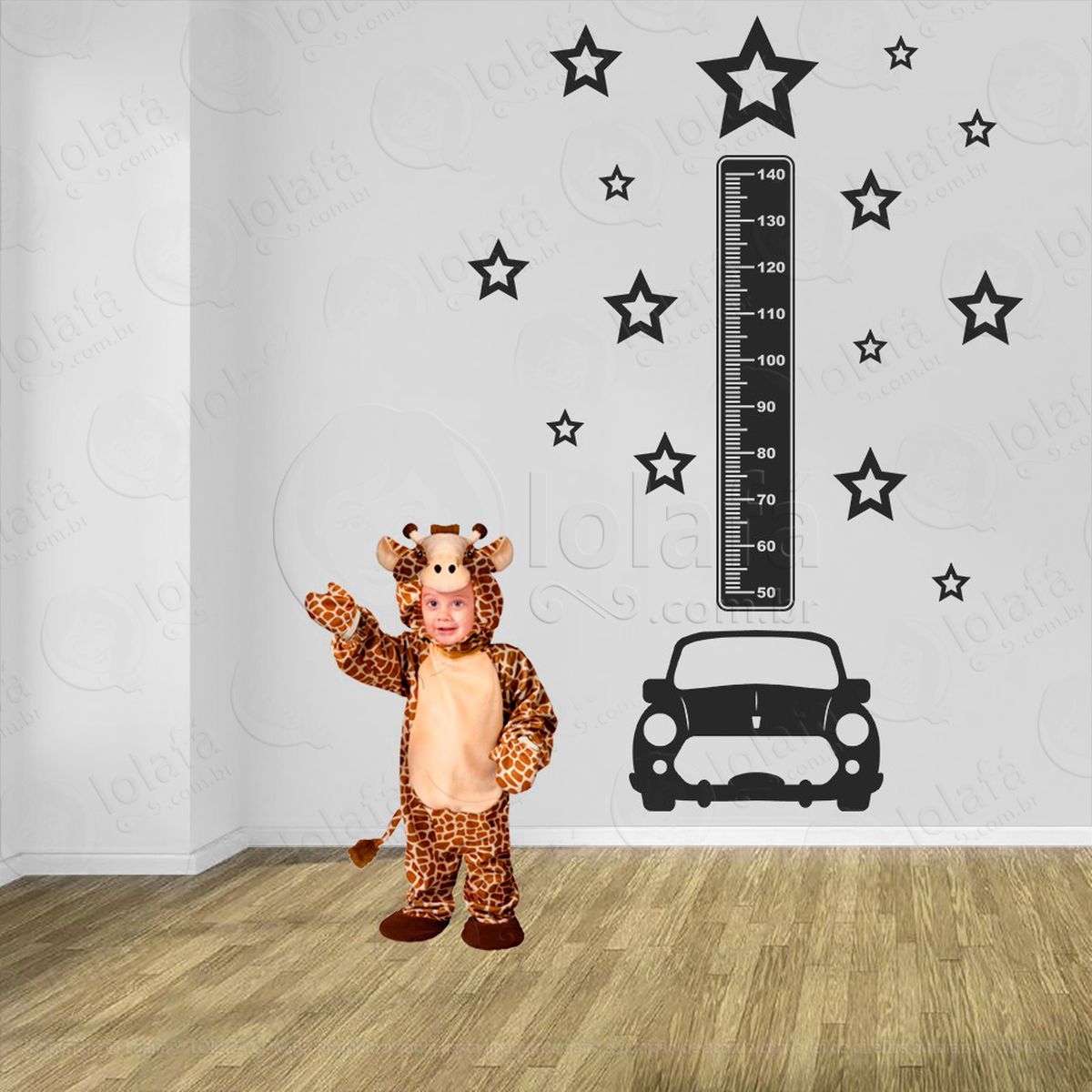 carro e estrelas adesivo régua de crescimento infantil, medidor de altura para quarto, porta e parede - mod:1424