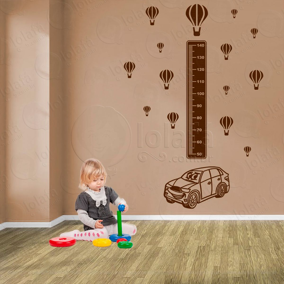 carro e balões adesivo régua de crescimento infantil, medidor de altura para quarto, porta e parede - mod:1426