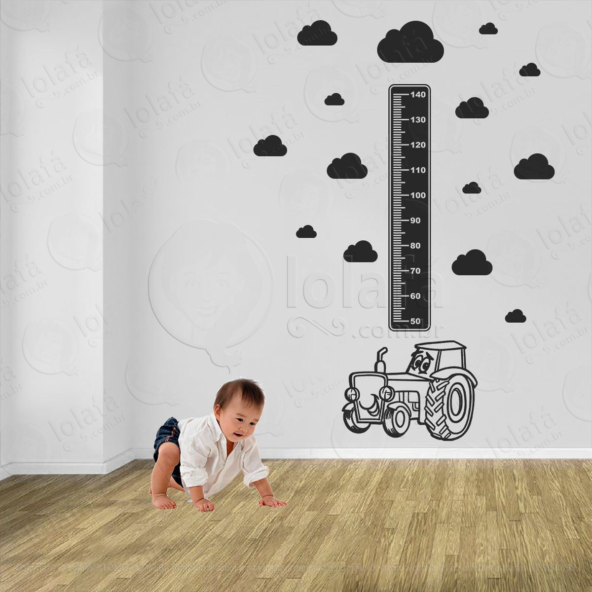 tratô e nuvens adesivo régua de crescimento infantil, medidor de altura para quarto, porta e parede - mod:1427