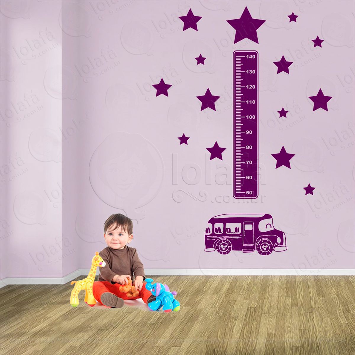 carro e estrelas adesivo régua de crescimento infantil, medidor de altura para quarto, porta e parede - mod:1432