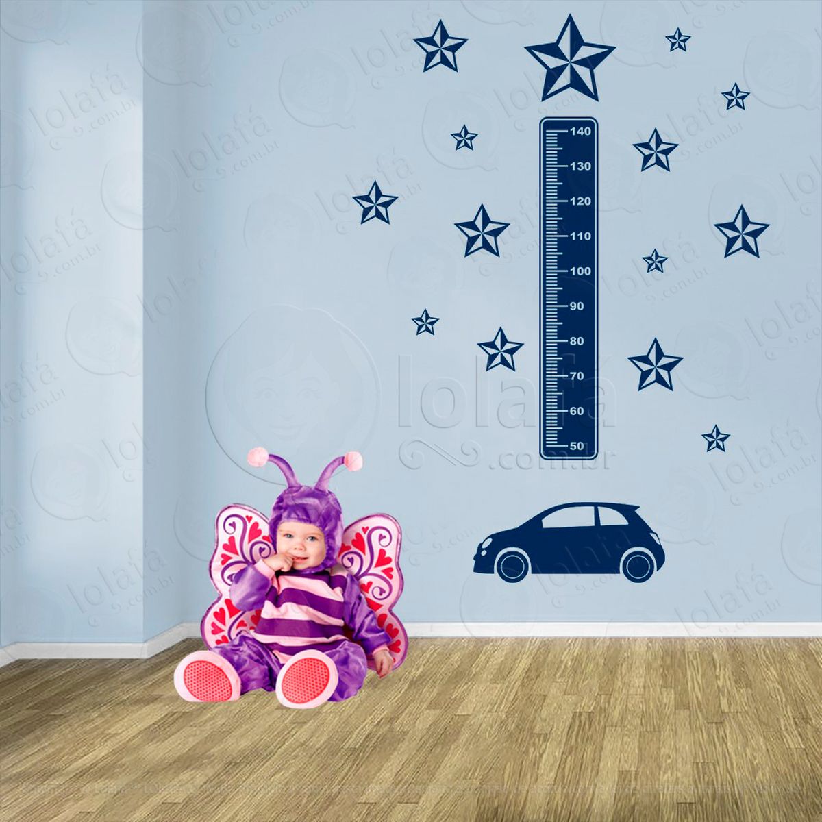 carro e estrelas adesivo régua de crescimento infantil, medidor de altura para quarto, porta e parede - mod:1435