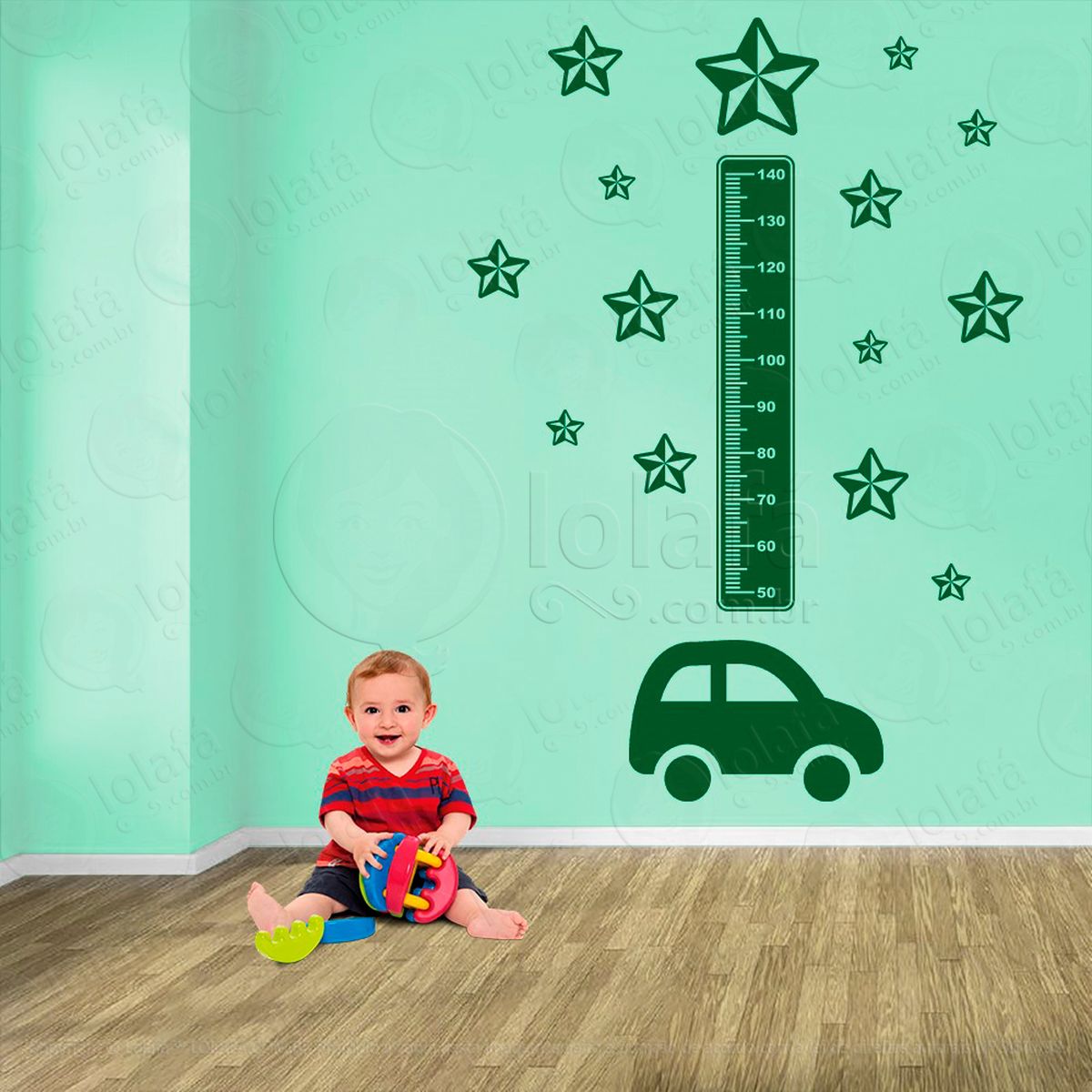 carro e estrelas adesivo régua de crescimento infantil, medidor de altura para quarto, porta e parede - mod:1437