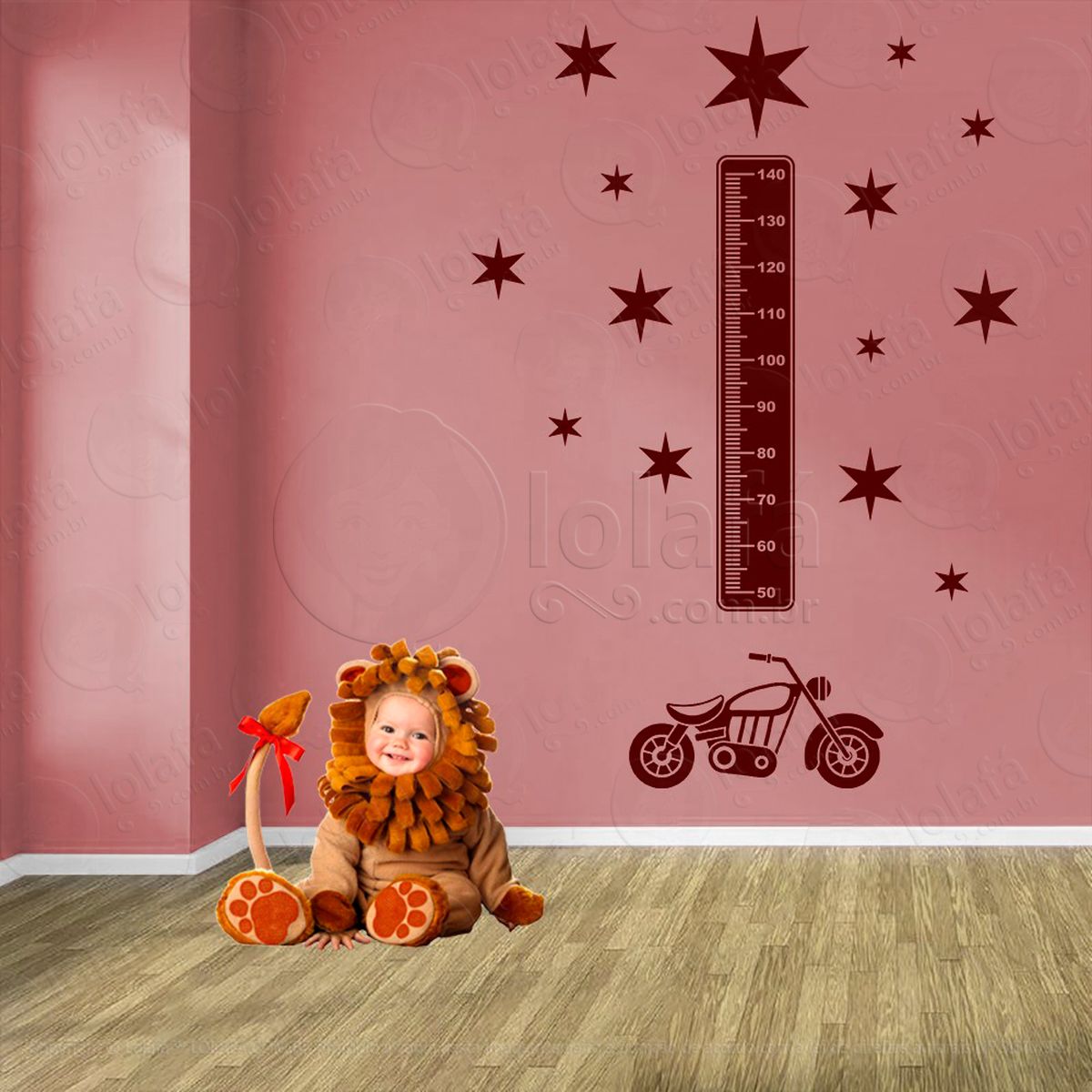 moto e estrelas adesivo régua de crescimento infantil, medidor de altura para quarto, porta e parede - mod:1438