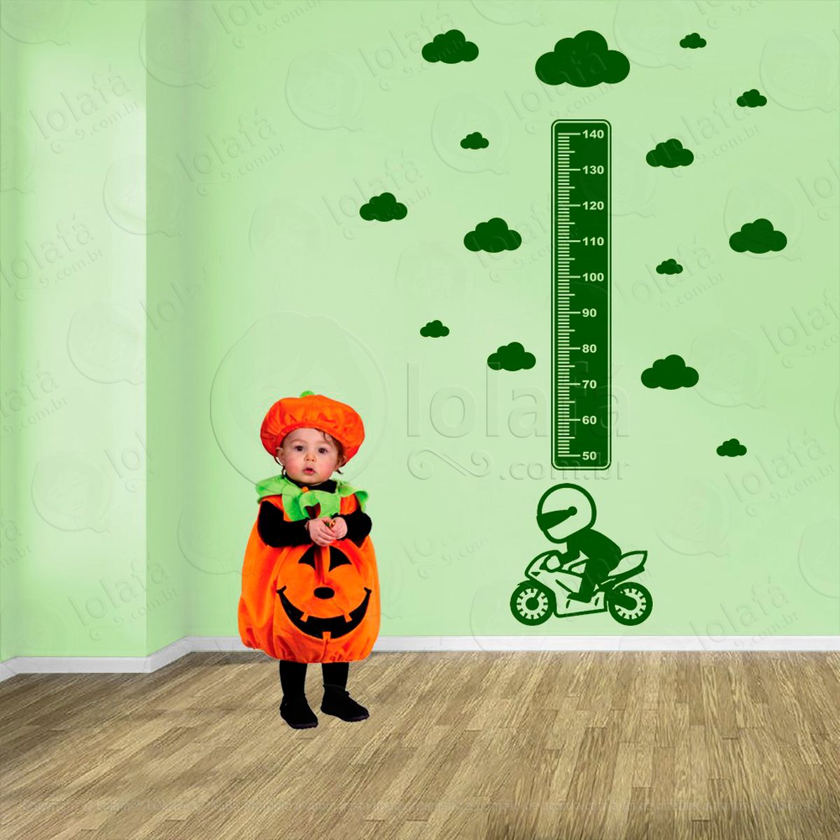 moto e nuvens adesivo régua de crescimento infantil, medidor de altura para quarto, porta e parede - mod:1439