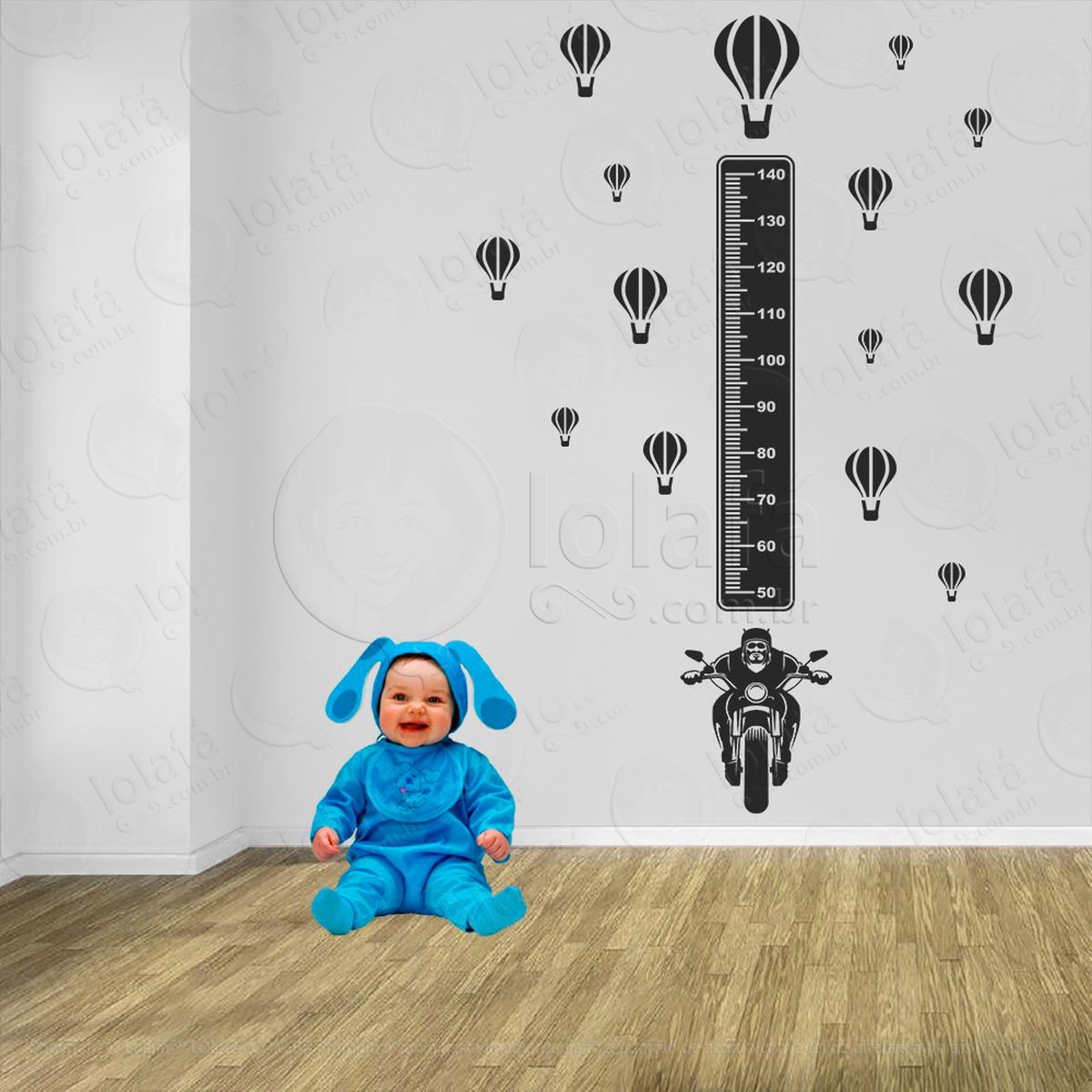 moto e balões adesivo régua de crescimento infantil, medidor de altura para quarto, porta e parede - mod:1440