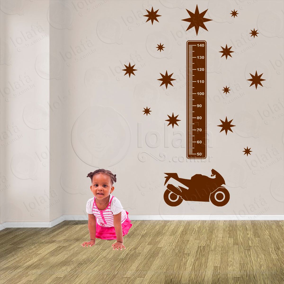 moto e estrelas adesivo régua de crescimento infantil, medidor de altura para quarto, porta e parede - mod:1441
