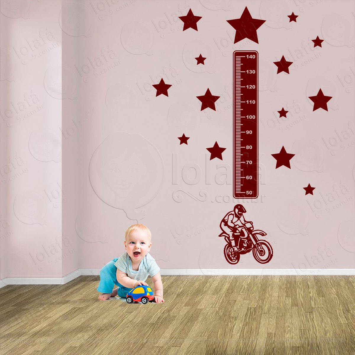 moto e estrelas adesivo régua de crescimento infantil, medidor de altura para quarto, porta e parede - mod:1444