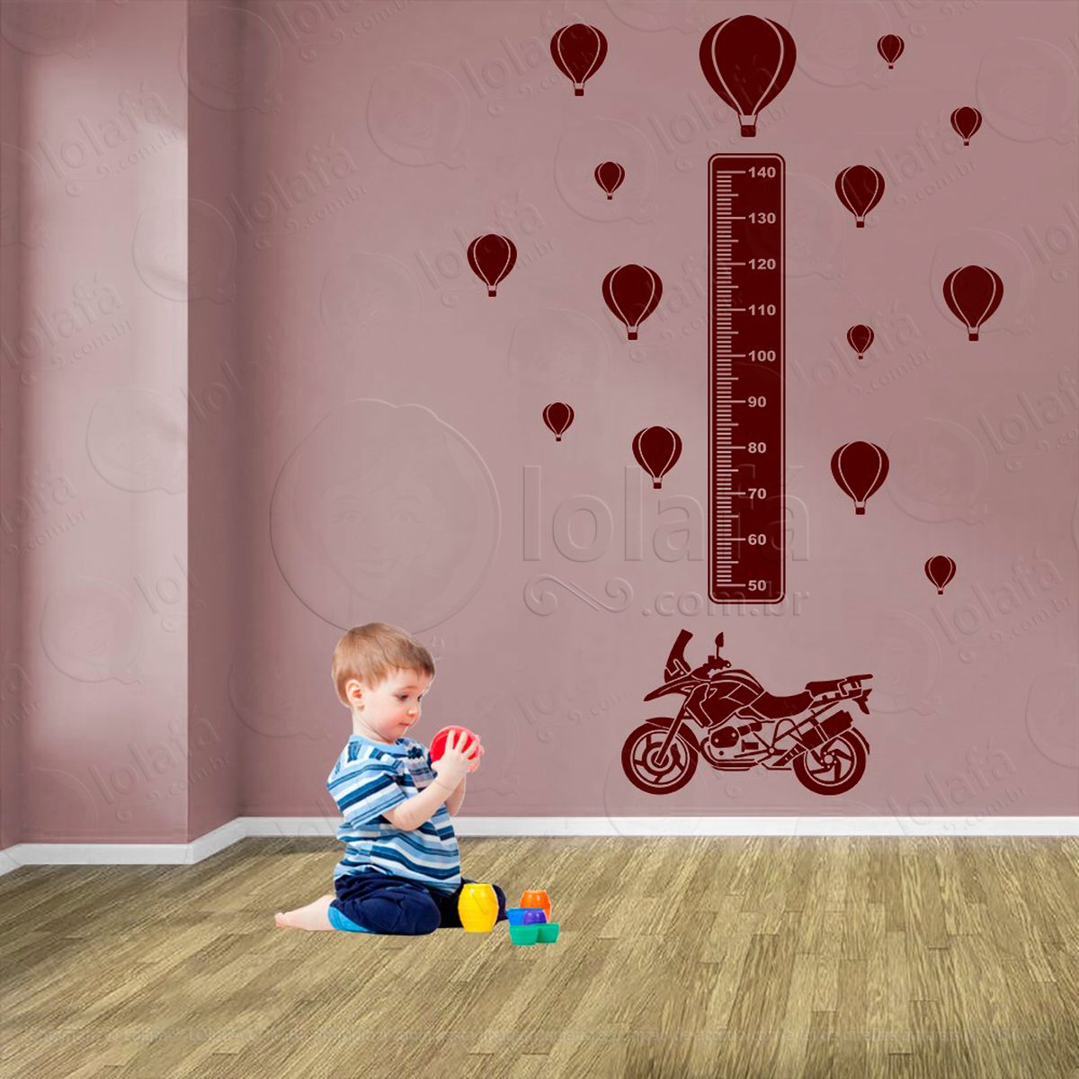 moto e balões adesivo régua de crescimento infantil, medidor de altura para quarto, porta e parede - mod:1446