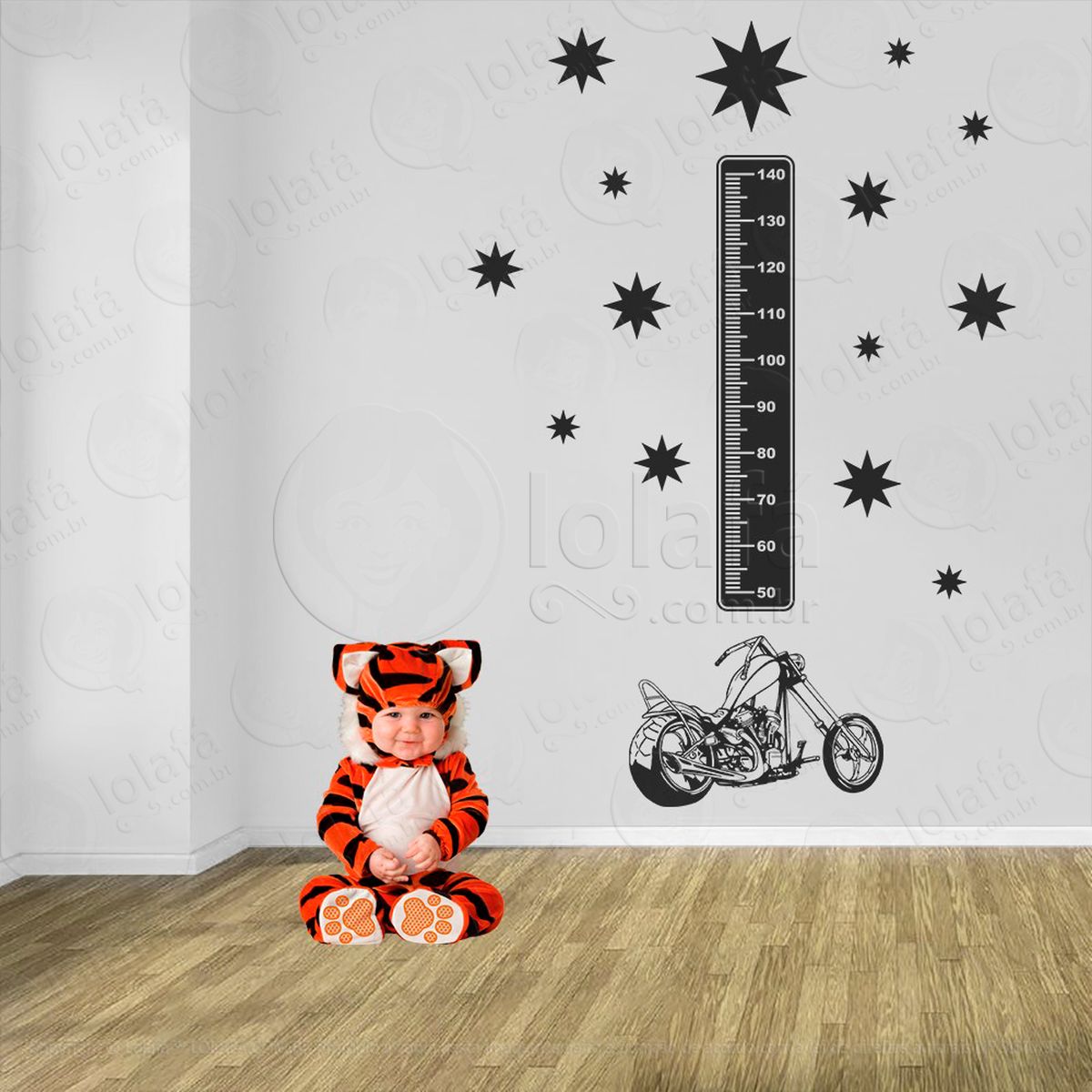 moto e estrelas adesivo régua de crescimento infantil, medidor de altura para quarto, porta e parede - mod:1447