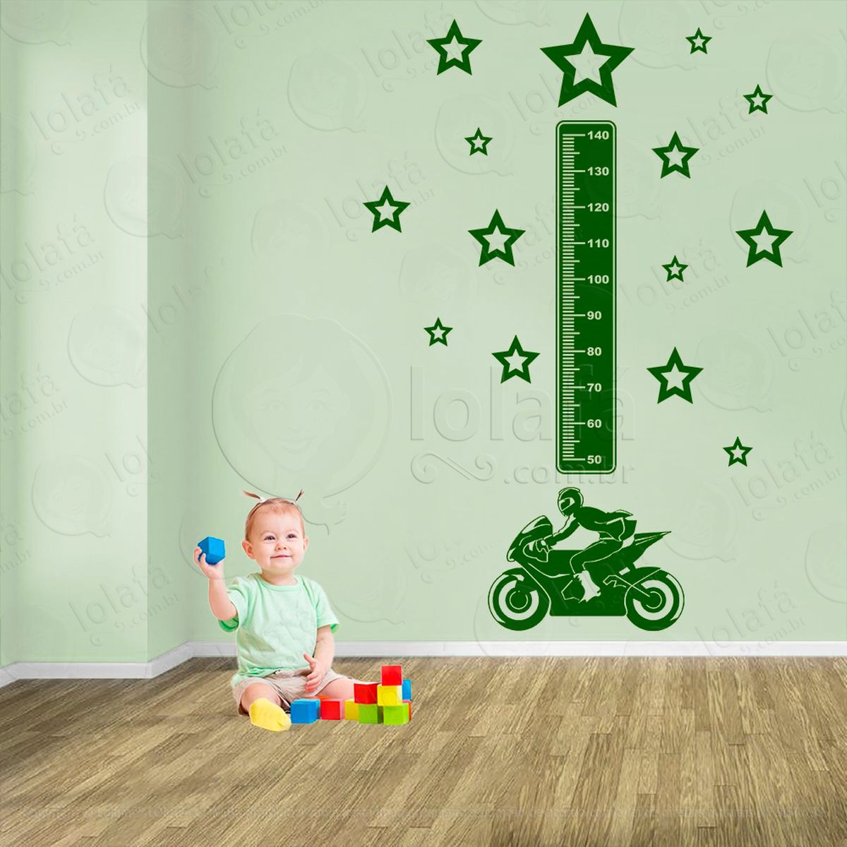 moto e estrelas adesivo régua de crescimento infantil, medidor de altura para quarto, porta e parede - mod:1450