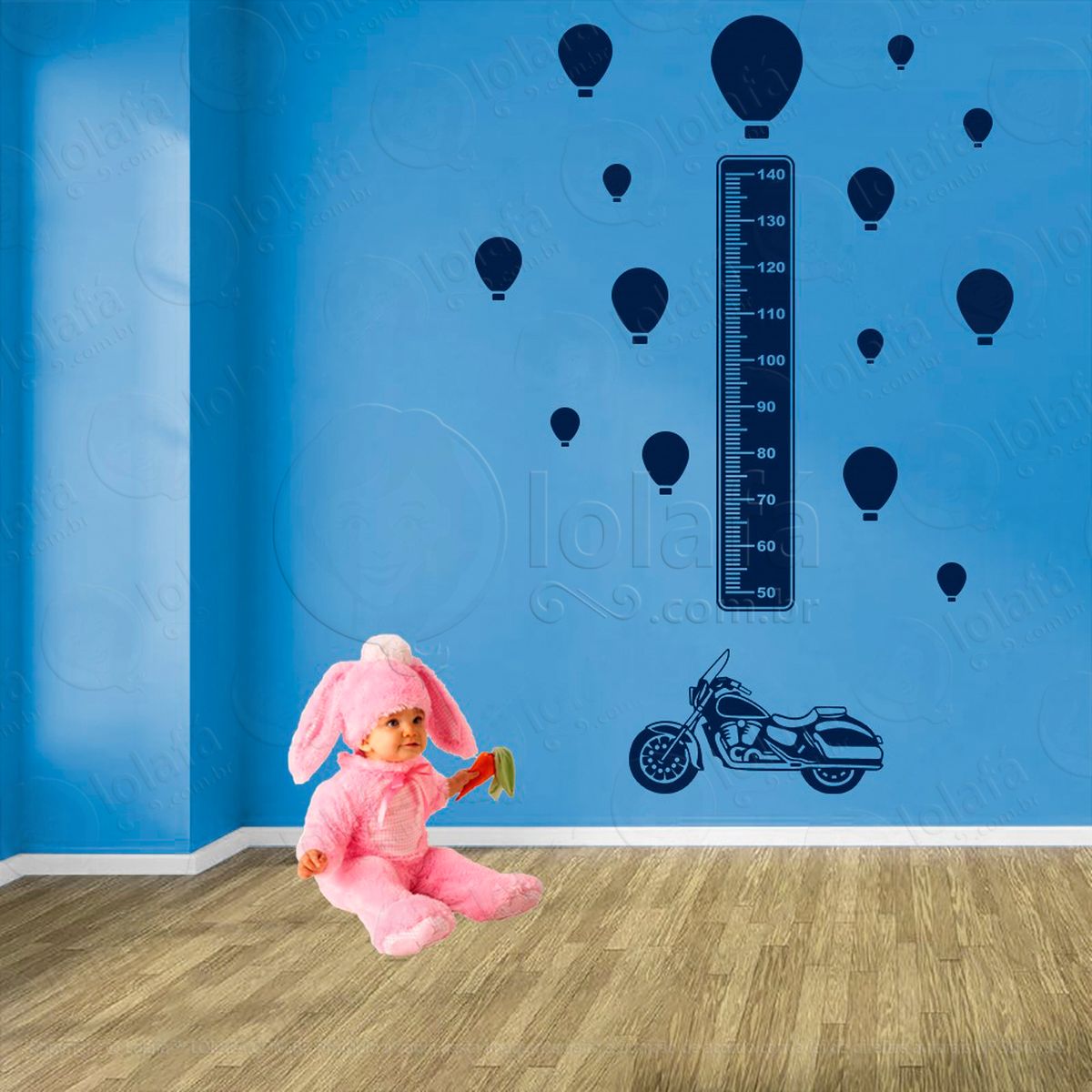 moto e balões adesivo régua de crescimento infantil, medidor de altura para quarto, porta e parede - mod:1455