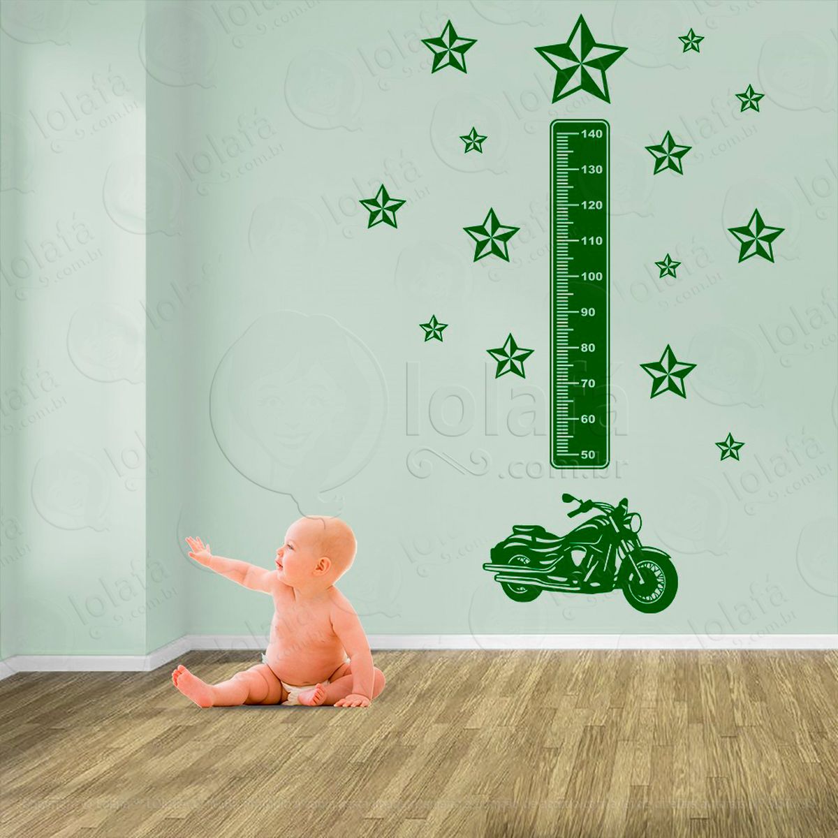 moto e estrelas adesivo régua de crescimento infantil, medidor de altura para quarto, porta e parede - mod:1456