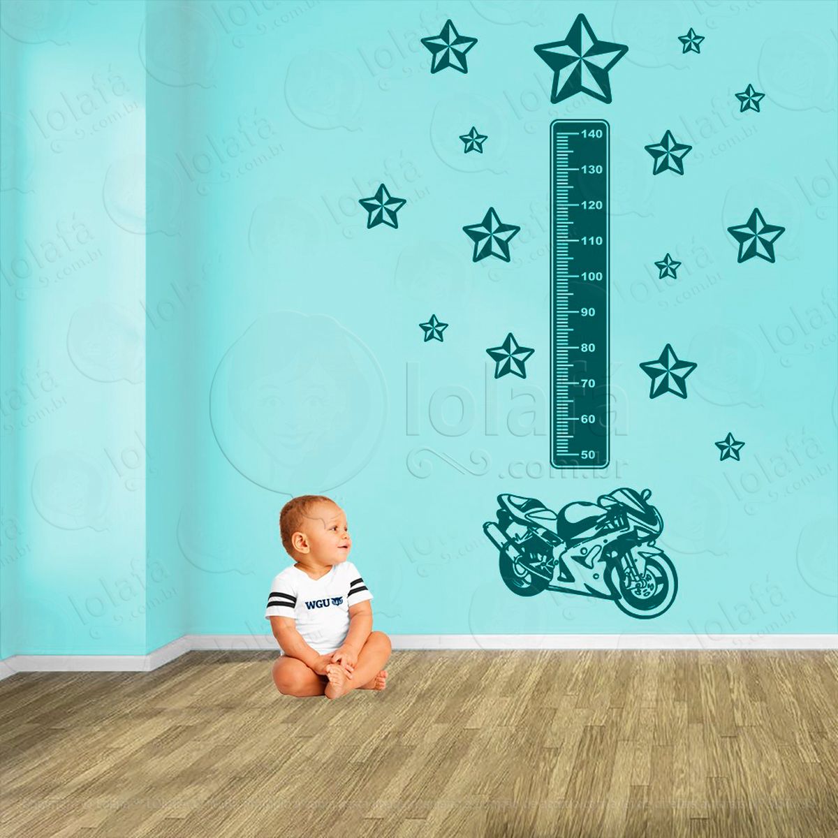 moto e estrelas adesivo régua de crescimento infantil, medidor de altura para quarto, porta e parede - mod:1459